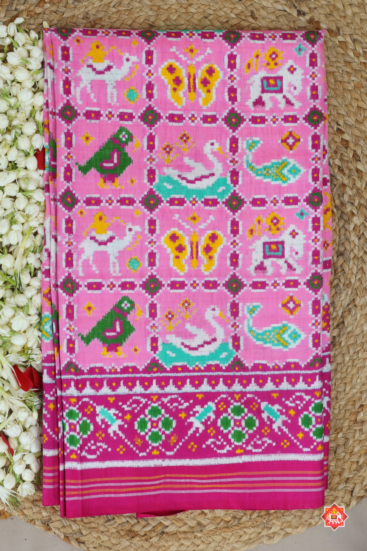 Patan patola  small square with 8 motifs design pure double ikat patola saree