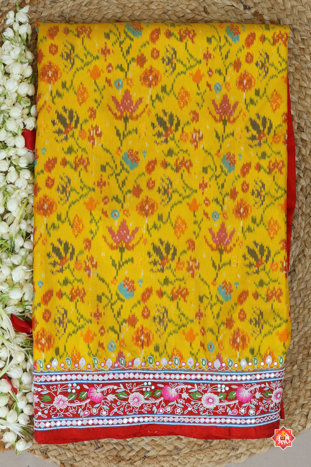 Classic flowers design with border design hand moti work ( special navratri concept) hand work saree