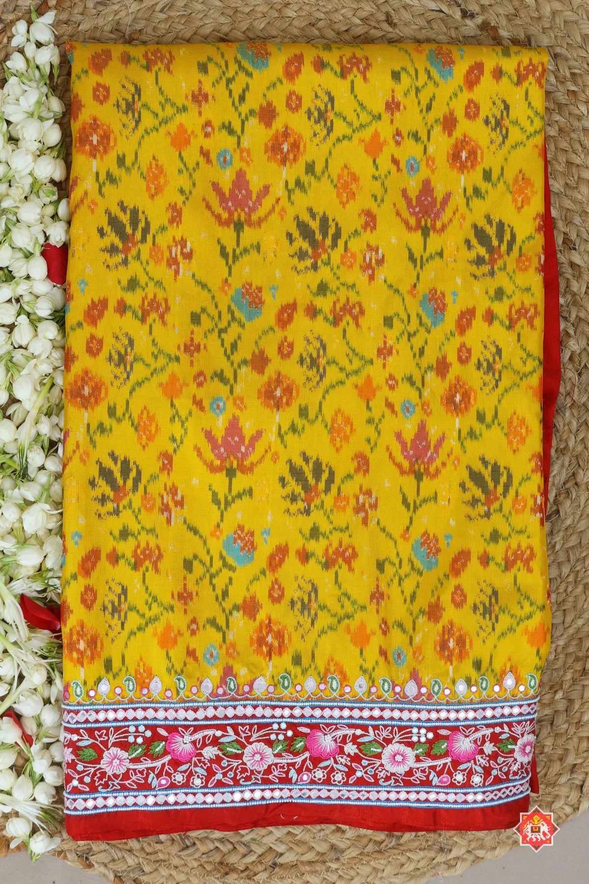 Classic flowers design with border design hand moti work ( special navratri concept) hand work saree