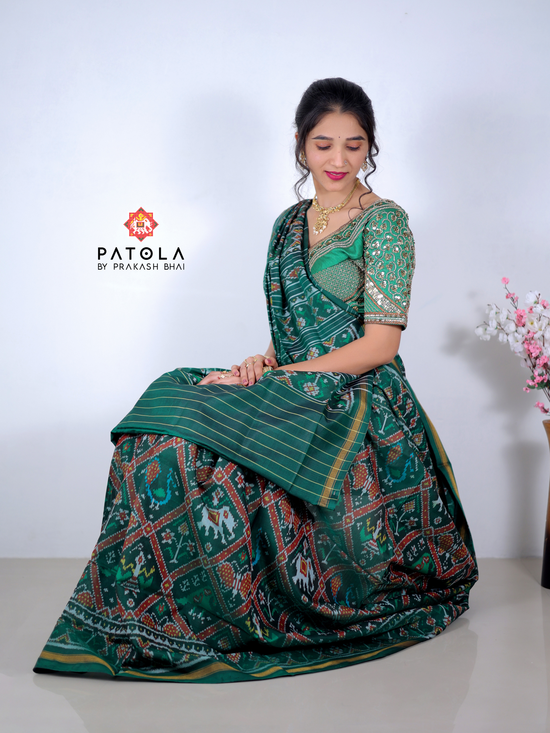 Green Adtala Designer Single Ikat Patola Saree