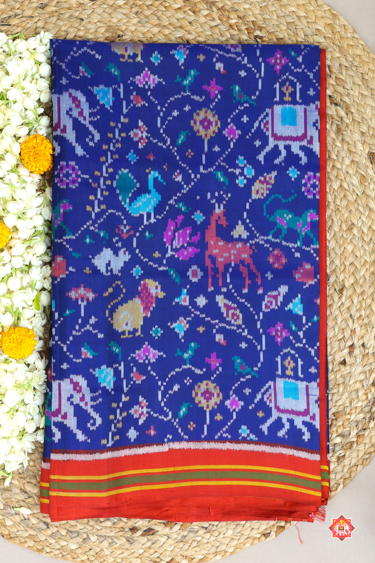 Master piece Animals with flowers design semi double ikat patola saree