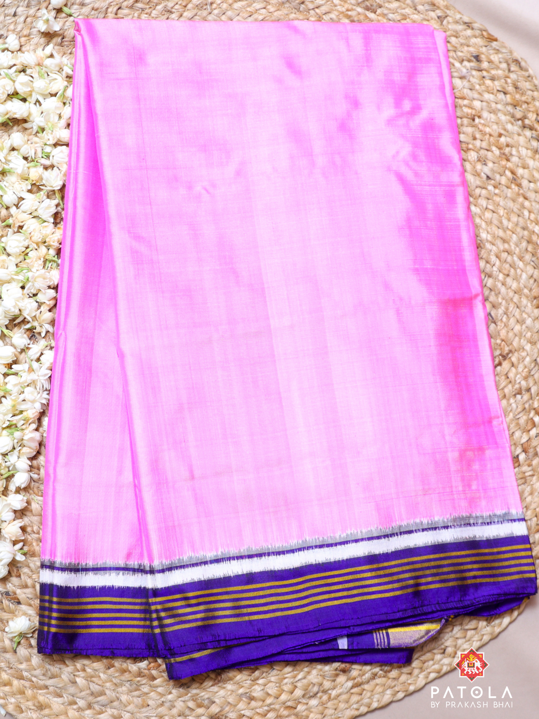 Plain Pink With Elephent Pallu Pure Double Ikat Patola Saree