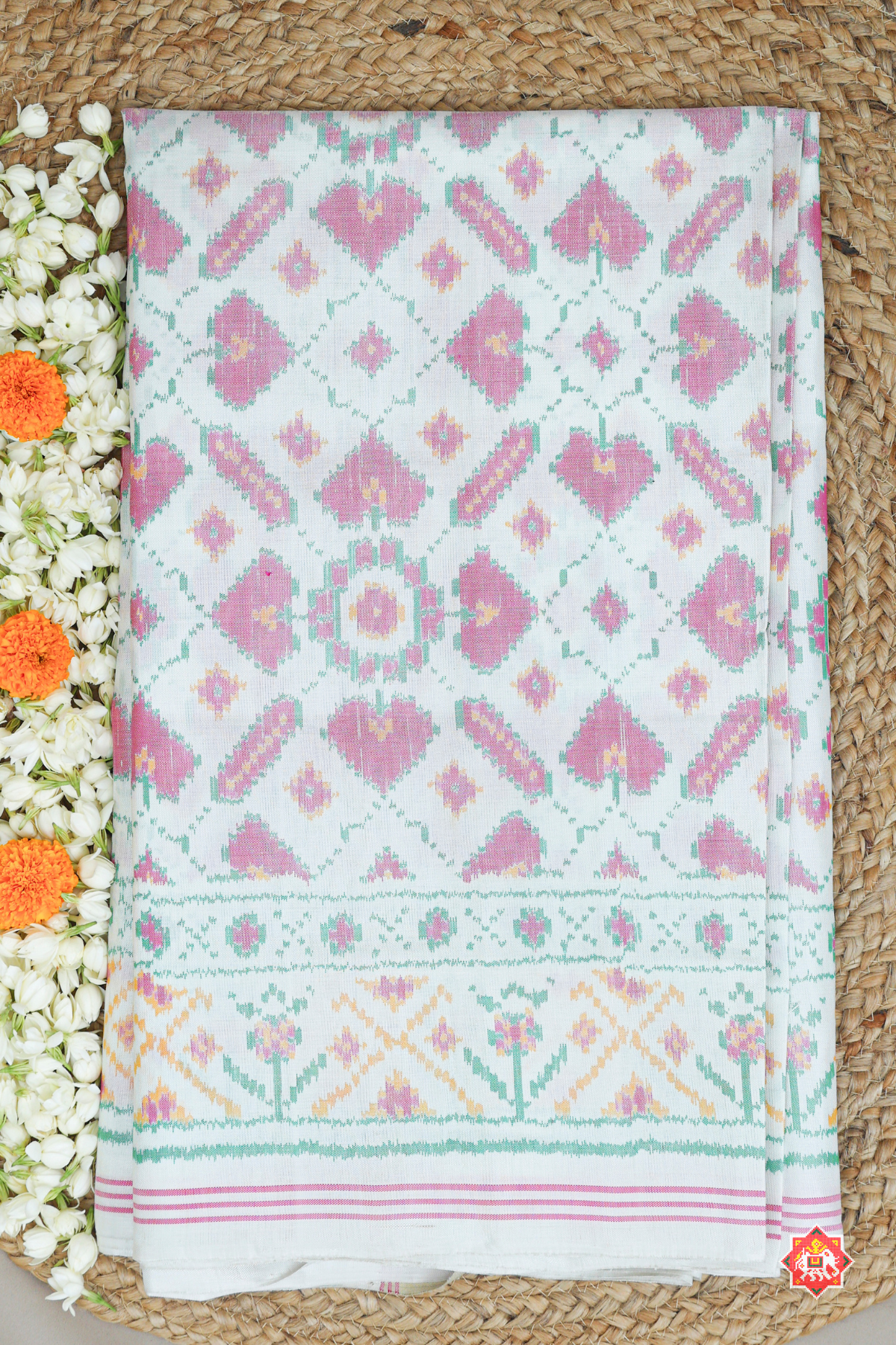Manek chowk designer piece with flower border design patola saree  (summer special & office ware )