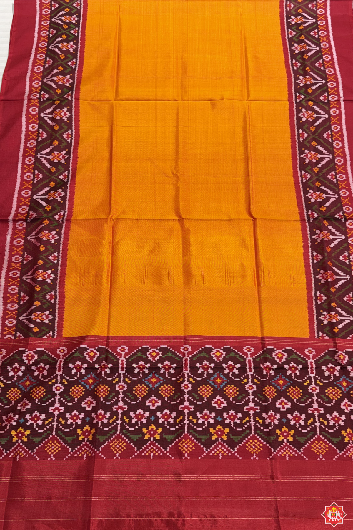 Plain yellow designer semi double ikat patola dupatta