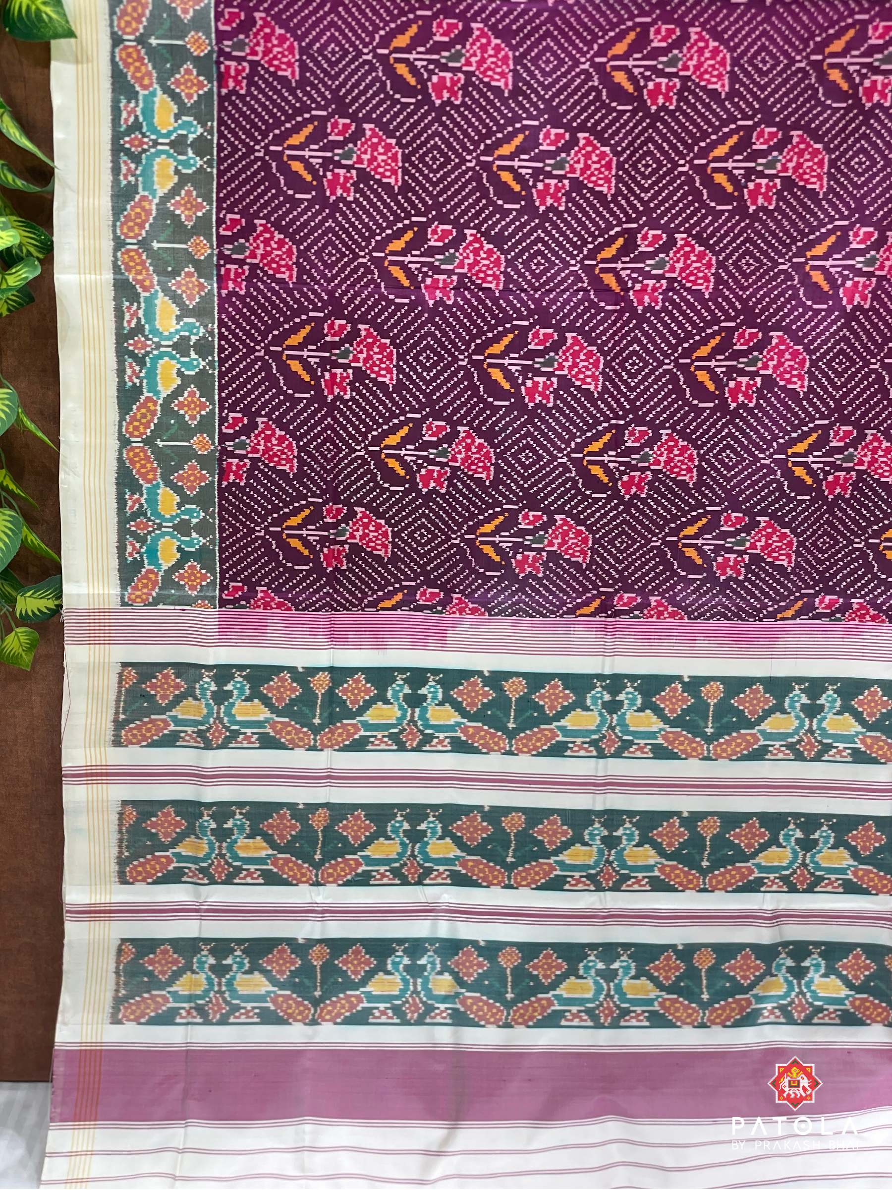 Rose Flowers Design With Peacock Border Semi Double Ikat Patola Saree