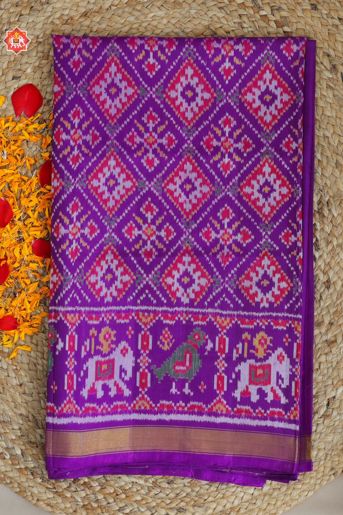 Chandabhat design with small tissue border Single Ikat Patola Saree