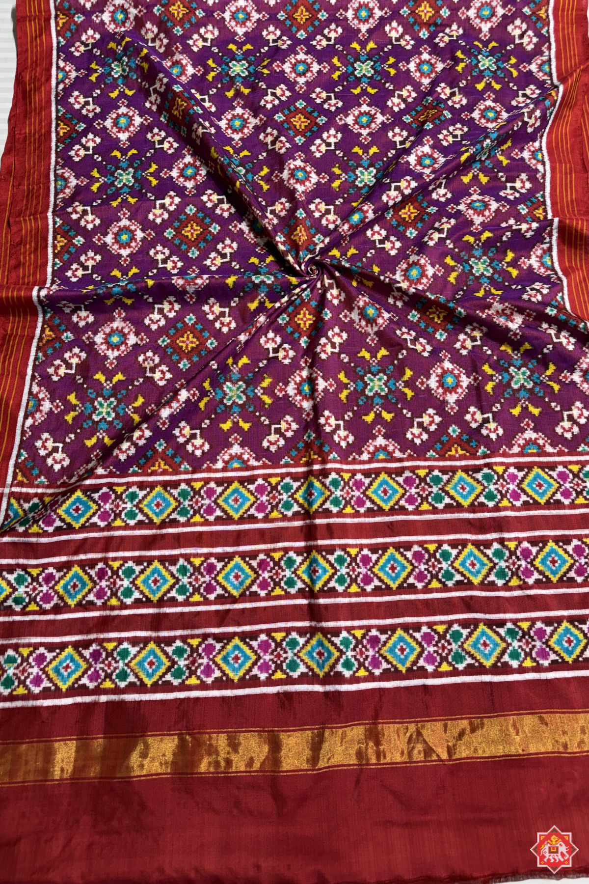 Traditional navratna design with minakari work pure double ikat patola dupatta