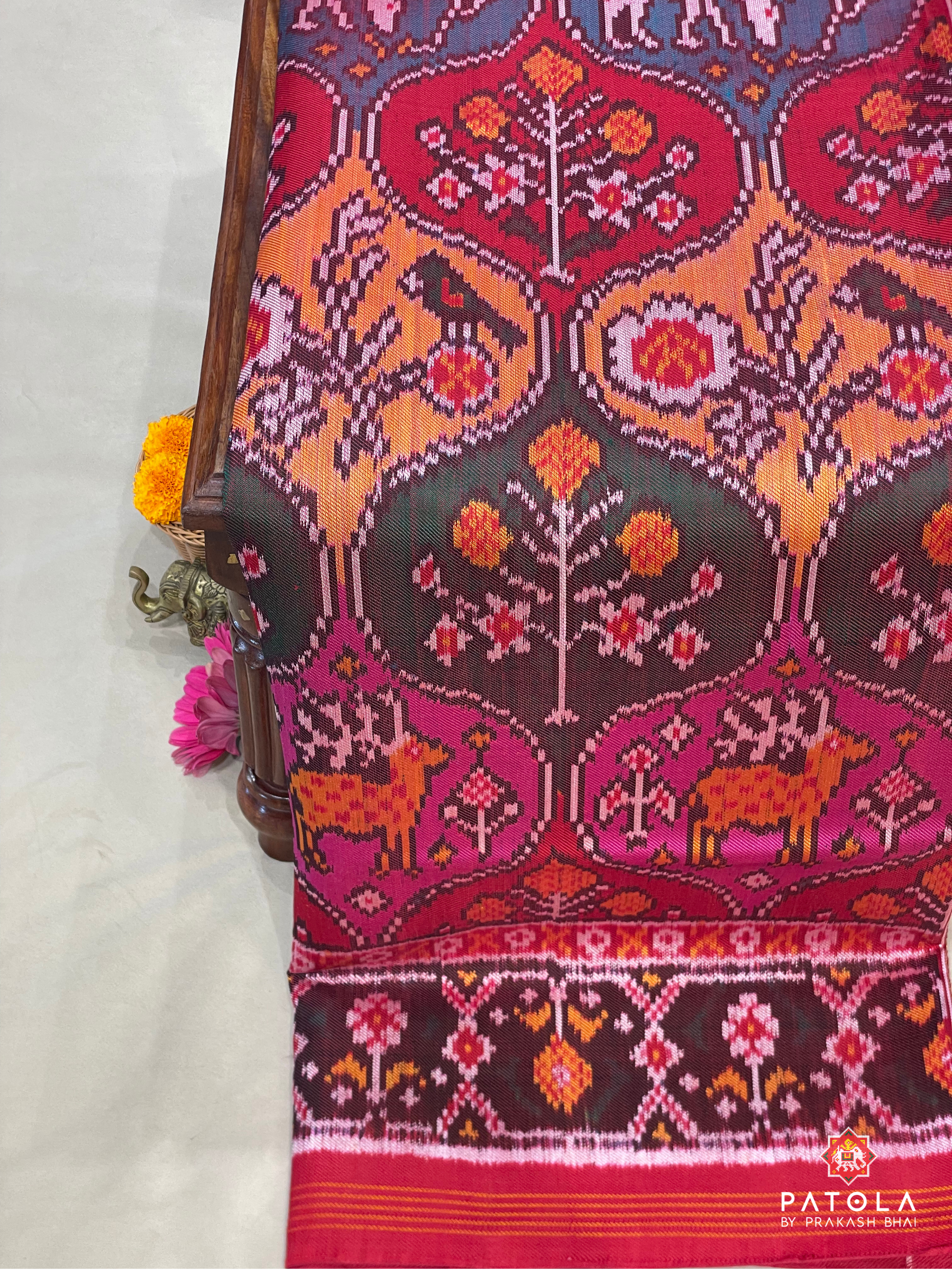 Multicolor With Deer Designer Twill Patola Saree