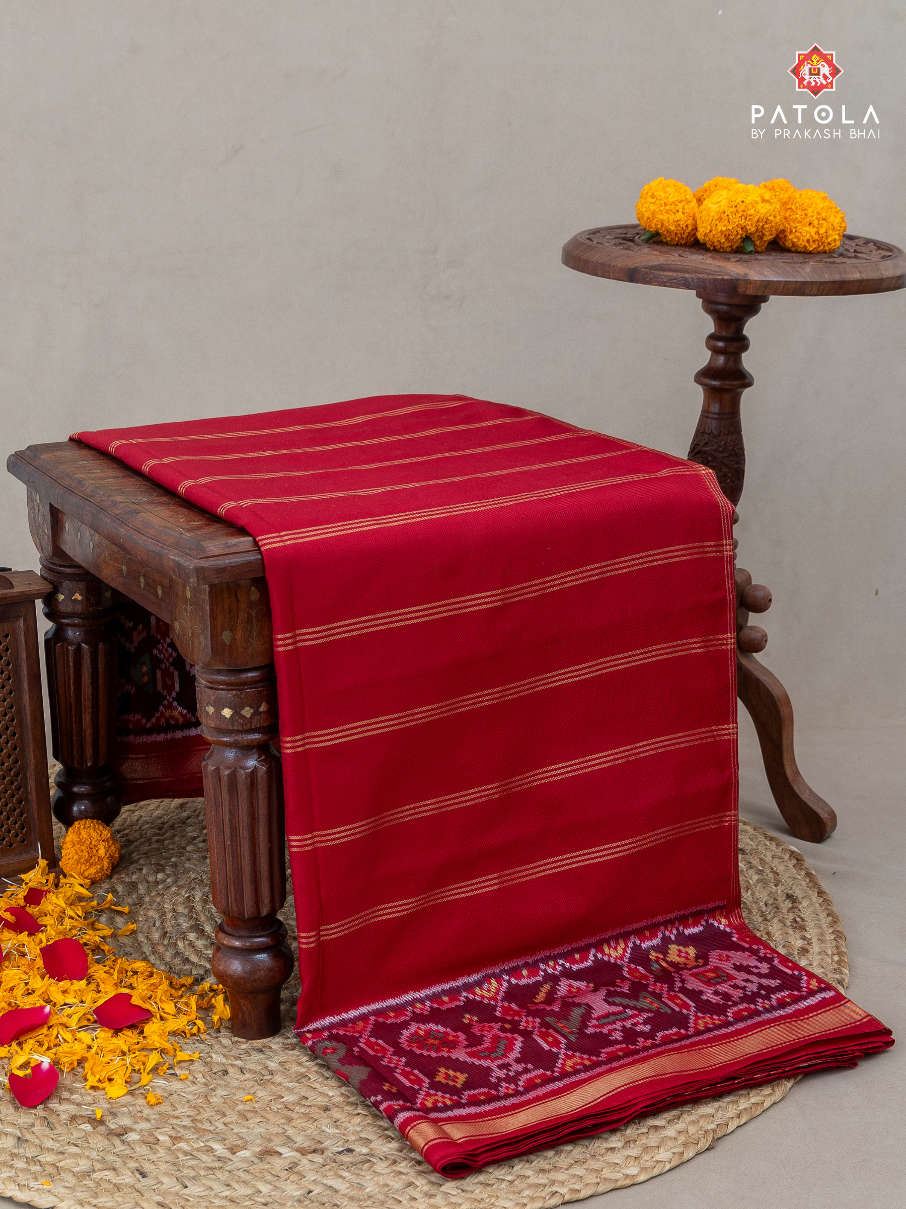 Masterpiece Plain Red with Patola Tissue Lines design with blouse patola design Semi double ikat patola saree