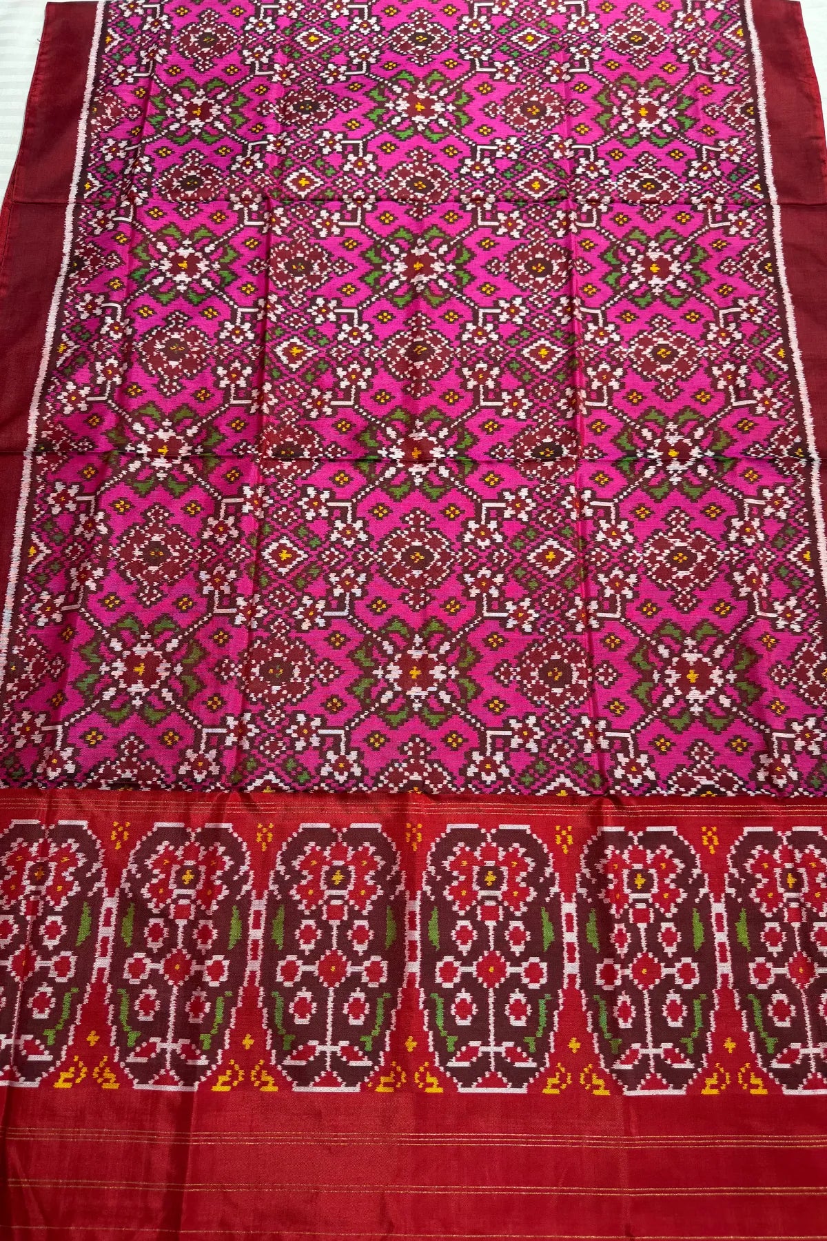 Traditional navratna designer semi double ikat dupatta