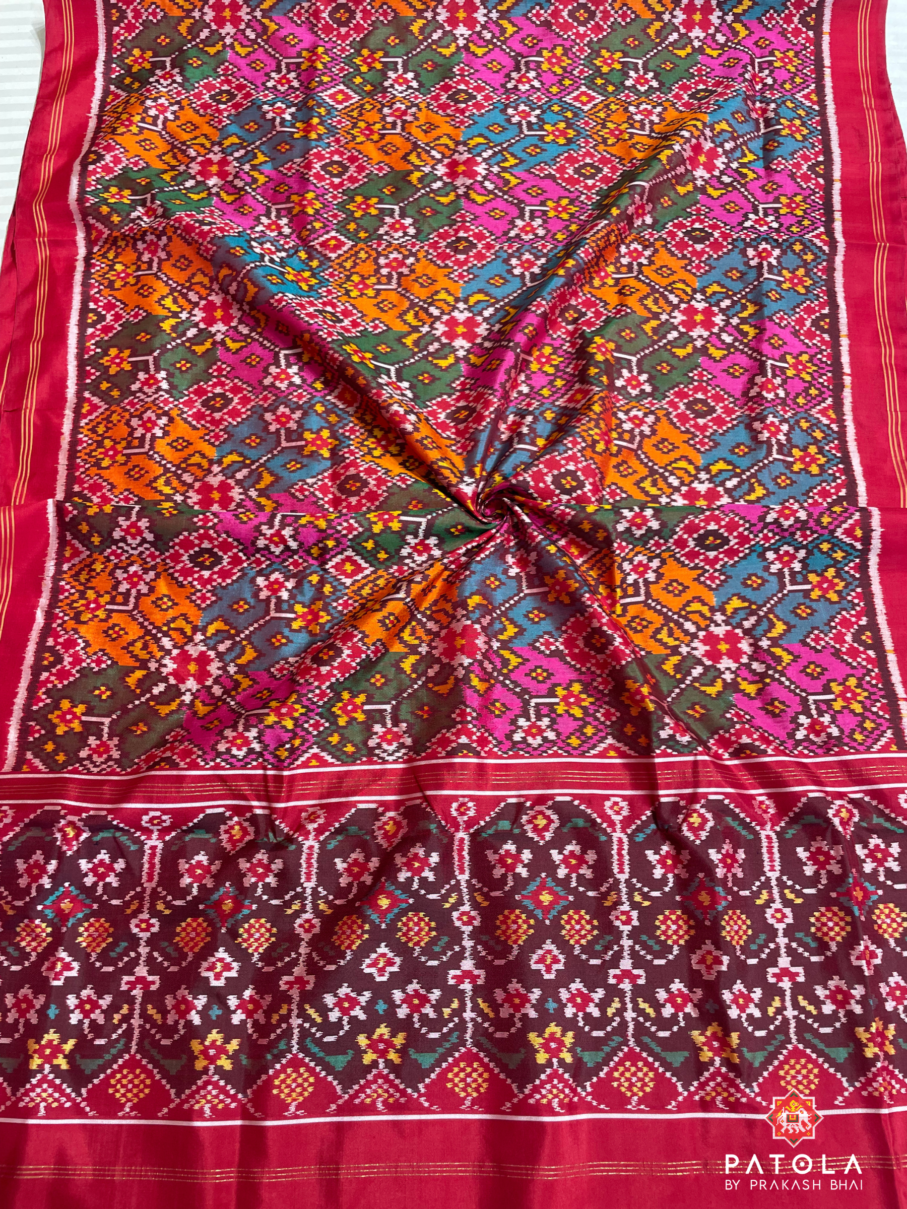 Multicolor Navratna Designer Semi Double Ikat Patola Dupatta