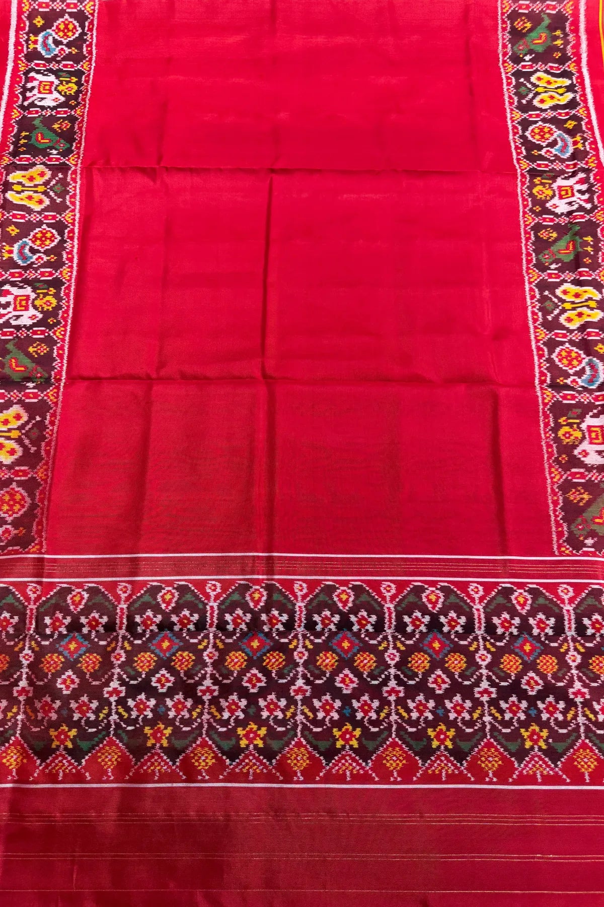 Plain red with motif design semi double ikat patola dupatta