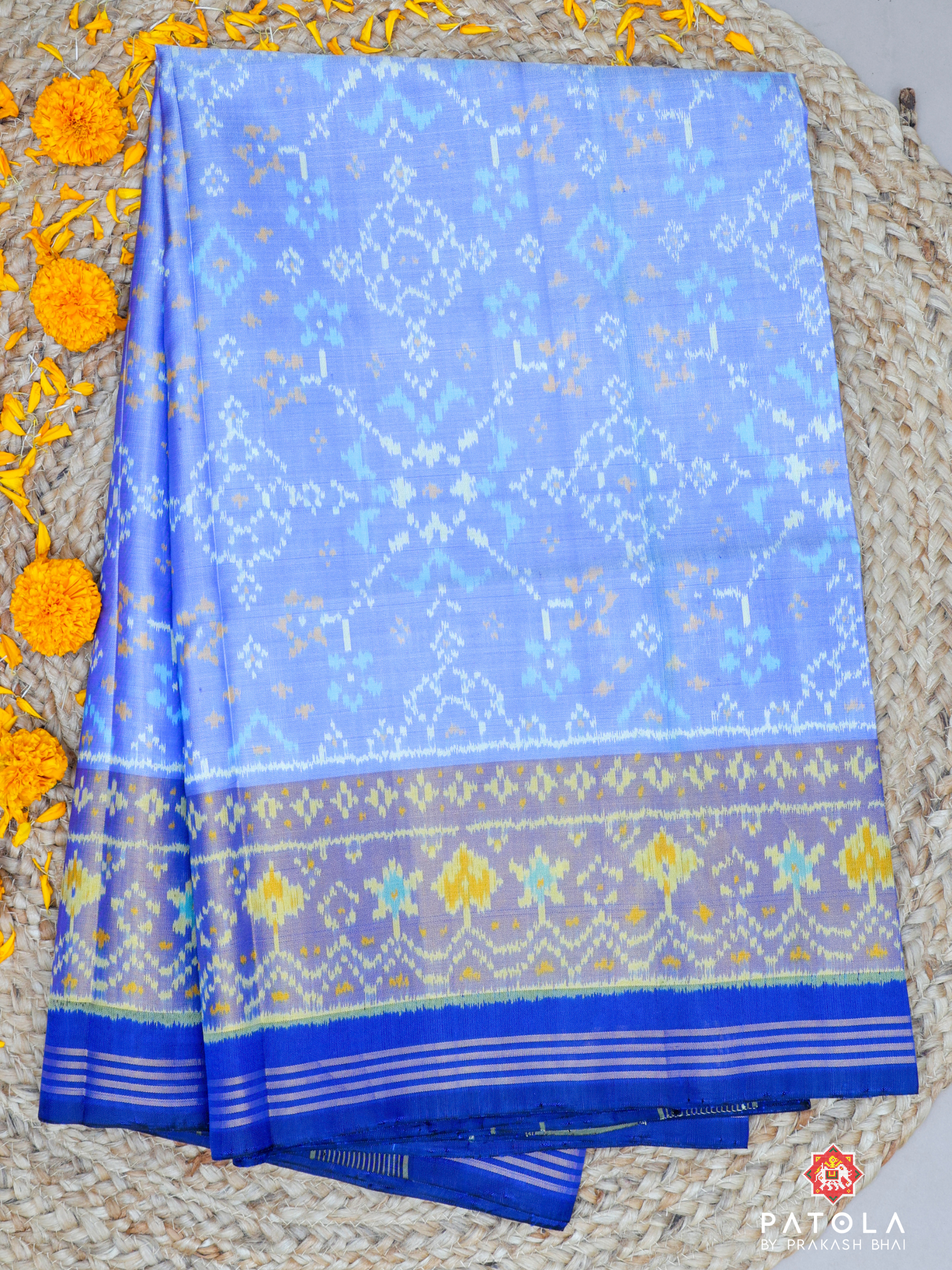 Navratna Design With Flowers Border Single Ikat Patola Saree