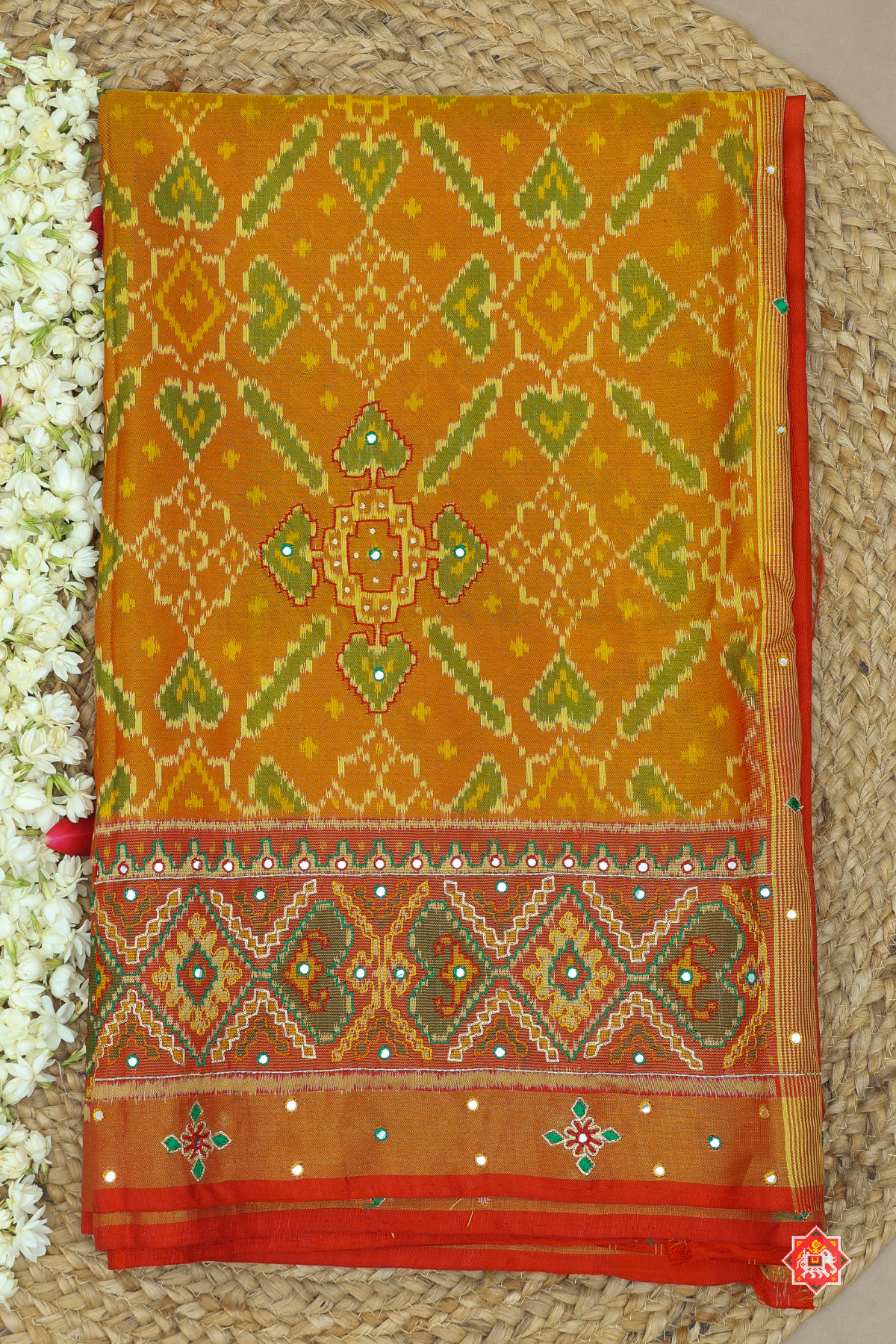 Masterpiece single ikat patola saree manek chowk design with (mirror work) saree