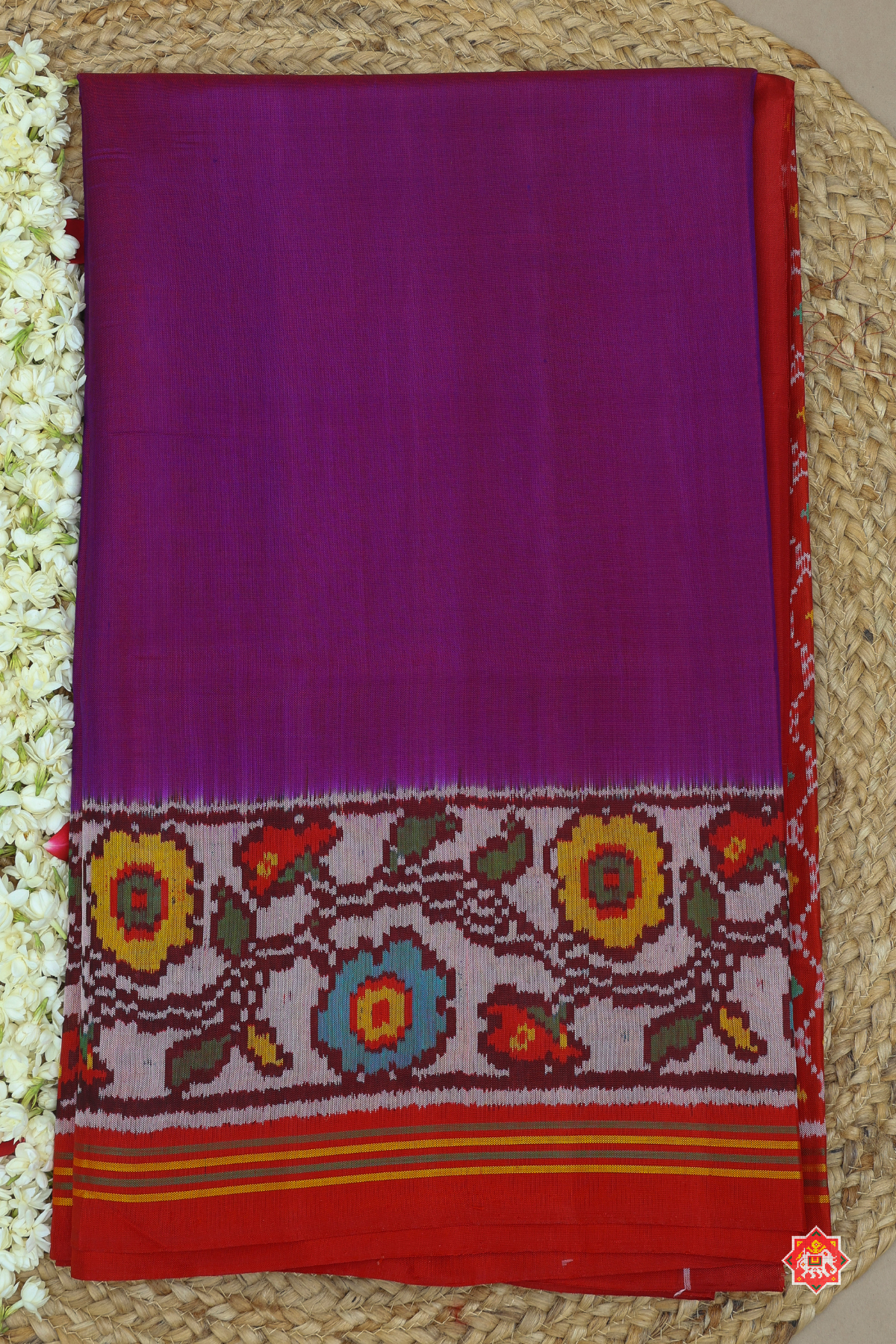 Plain patola with flower border & blouse patola design semi double ikat patola saree