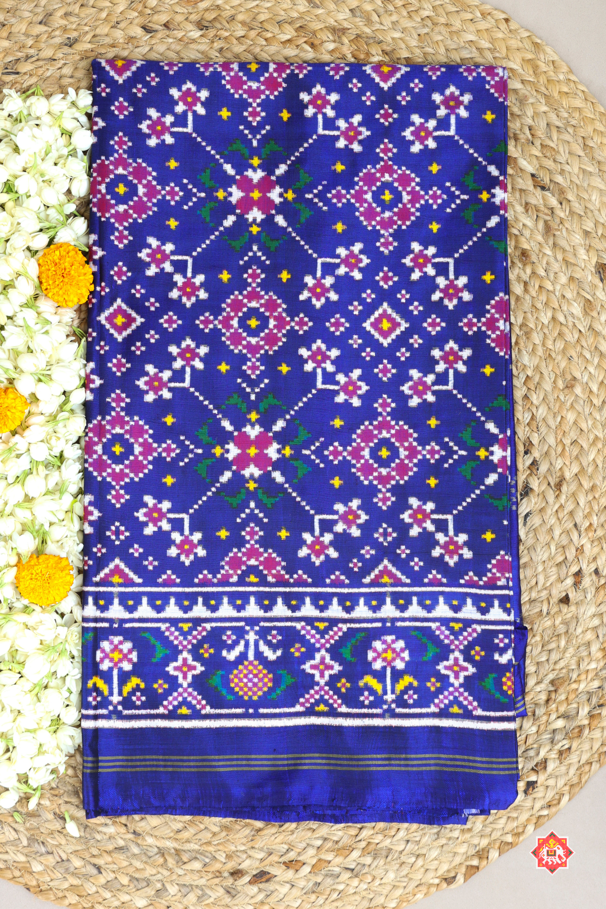Traditional navratna design with minakari work pure double ikat patola saree