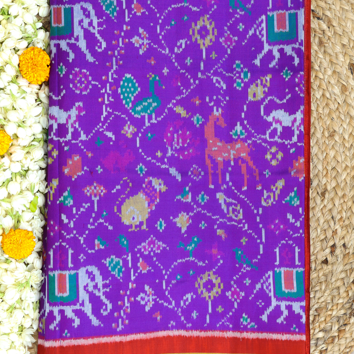 Master piece Animals with flowers design semi double ikat patola saree ...