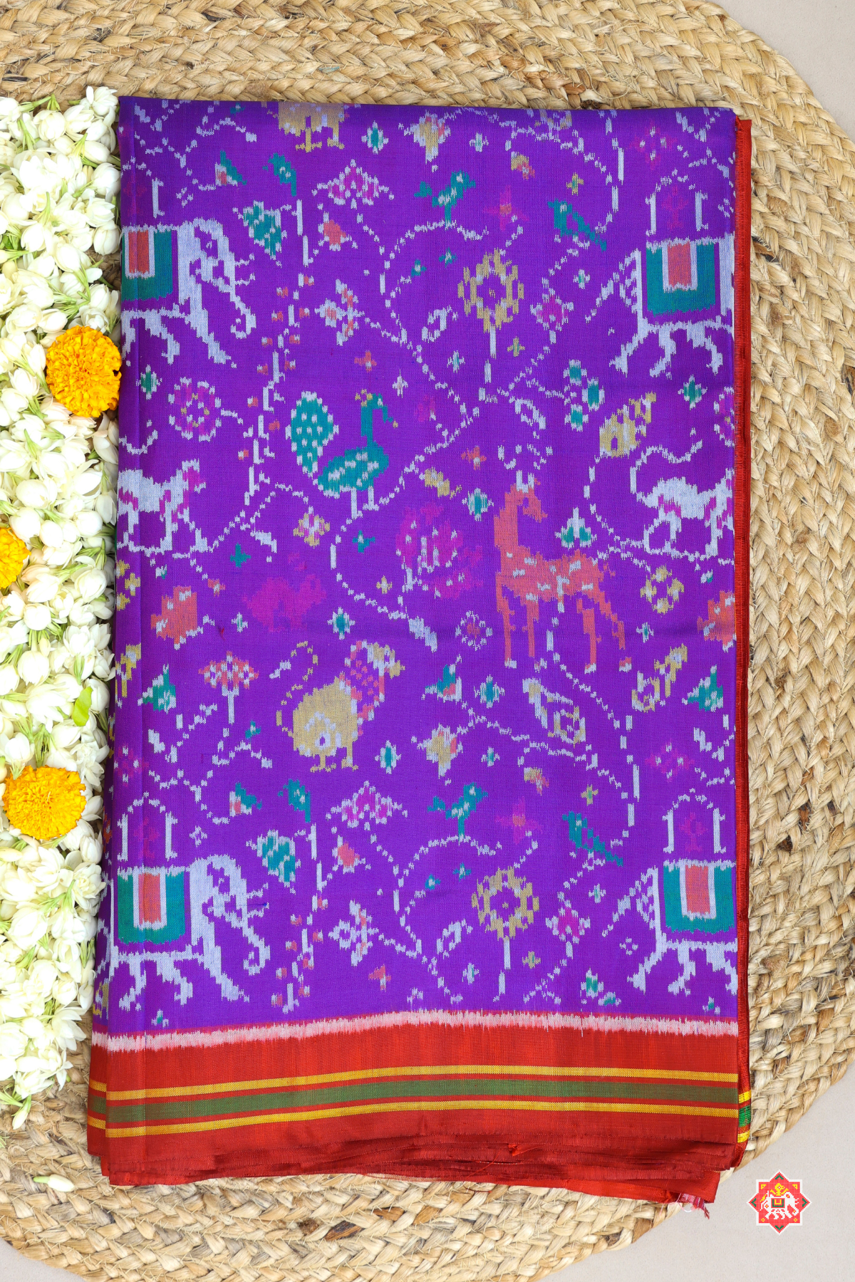 Master piece Animals with flowers design semi double ikat patola saree