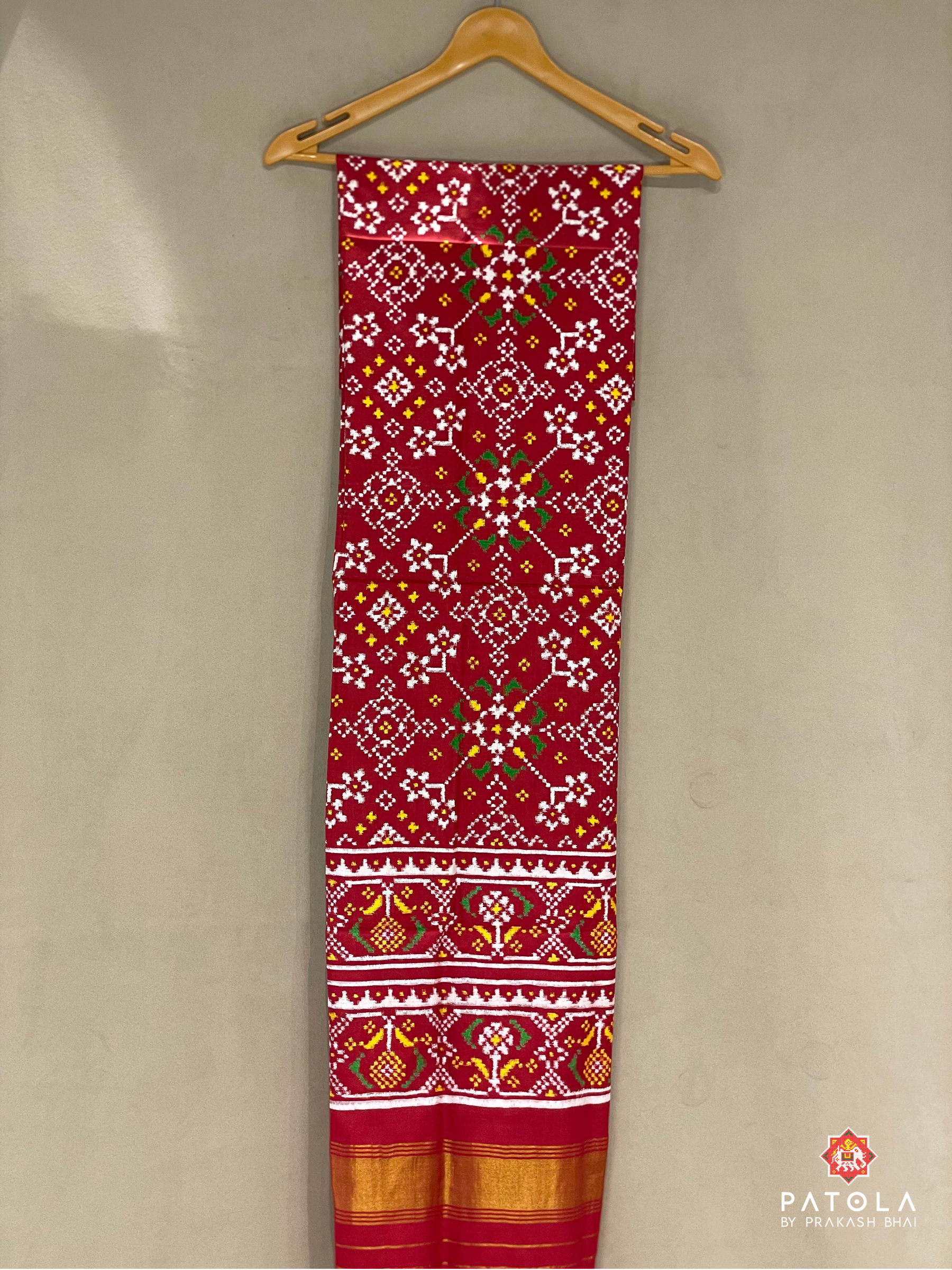 Red Navratna Designer Pure Double Ikat Dupatta