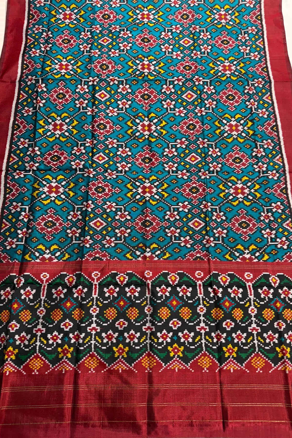 Traditional navratna designer semi double ikat dupatta