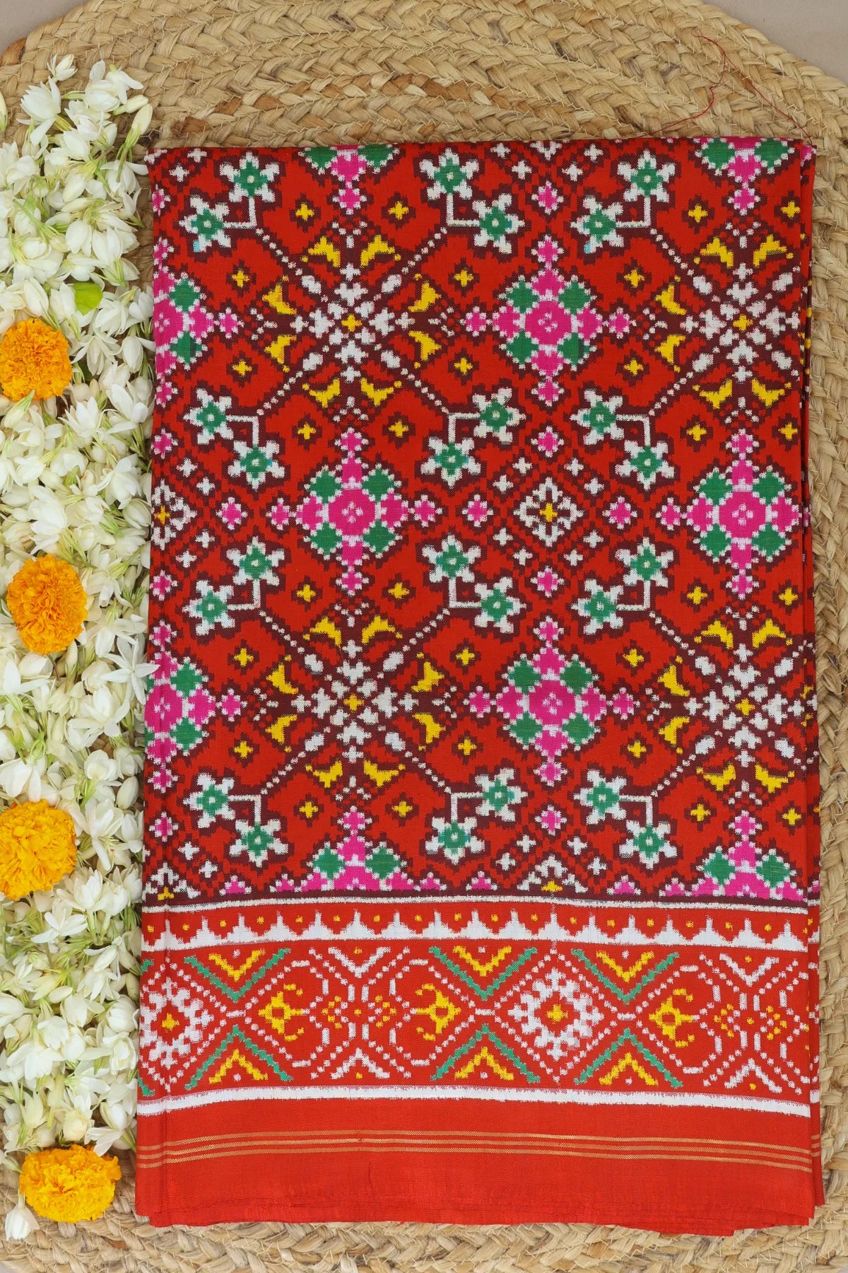 Patan patola traditional navratna design border design chanda  pure double ikat saree