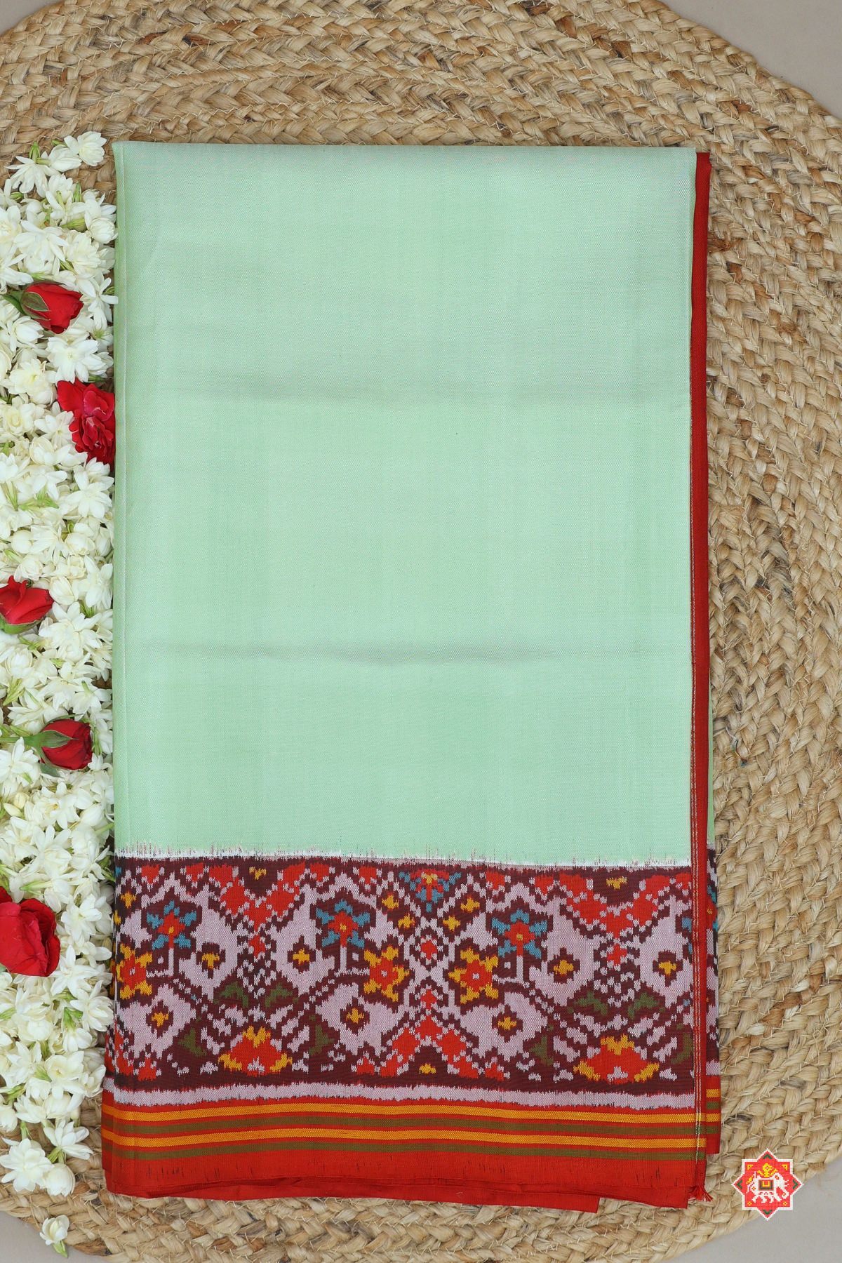 Plain patola with border pallu navratna design & blouse patola design with minakari work patola saree