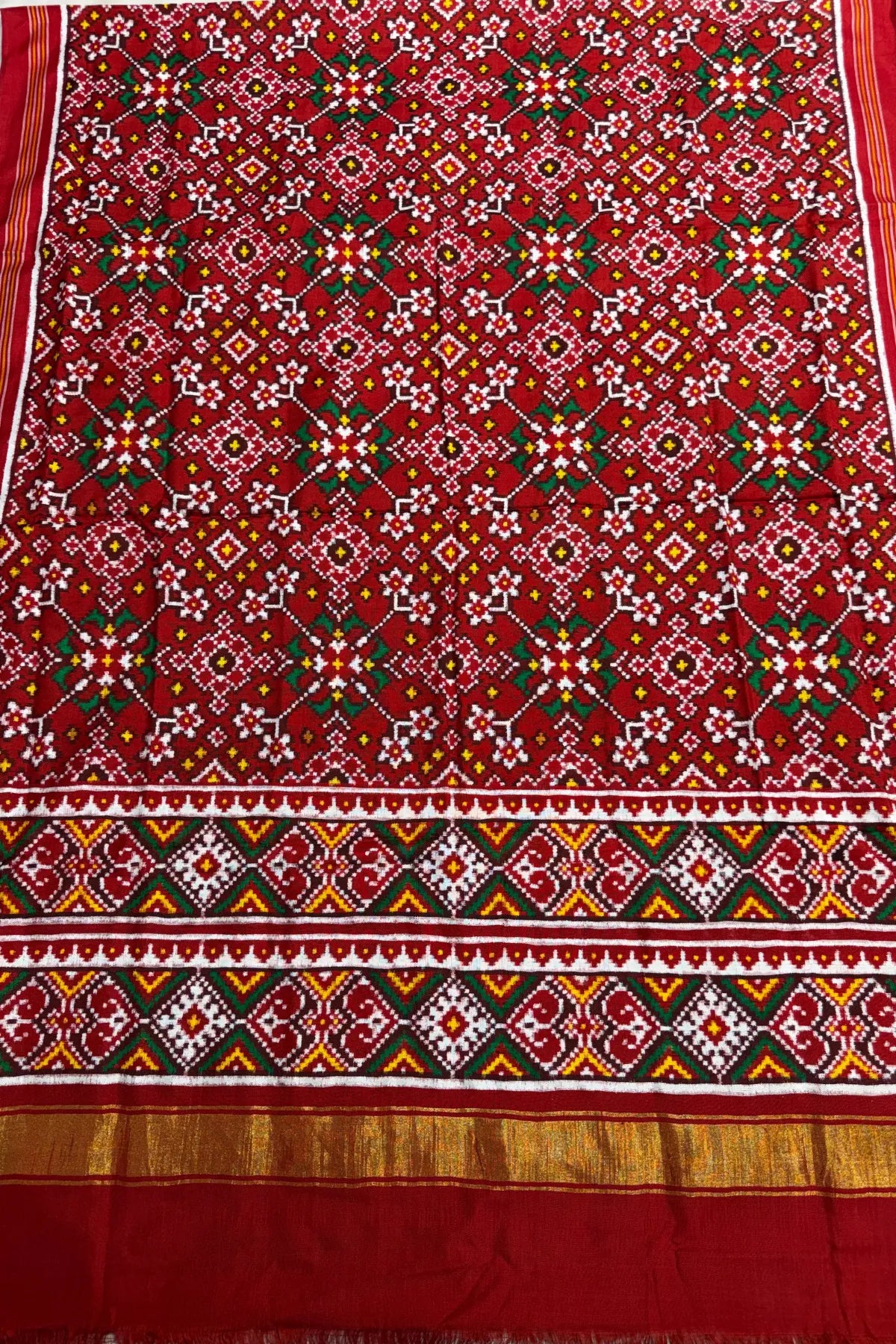 Traditional navratna design with minakari work pure double ikat patan patola dupatta
