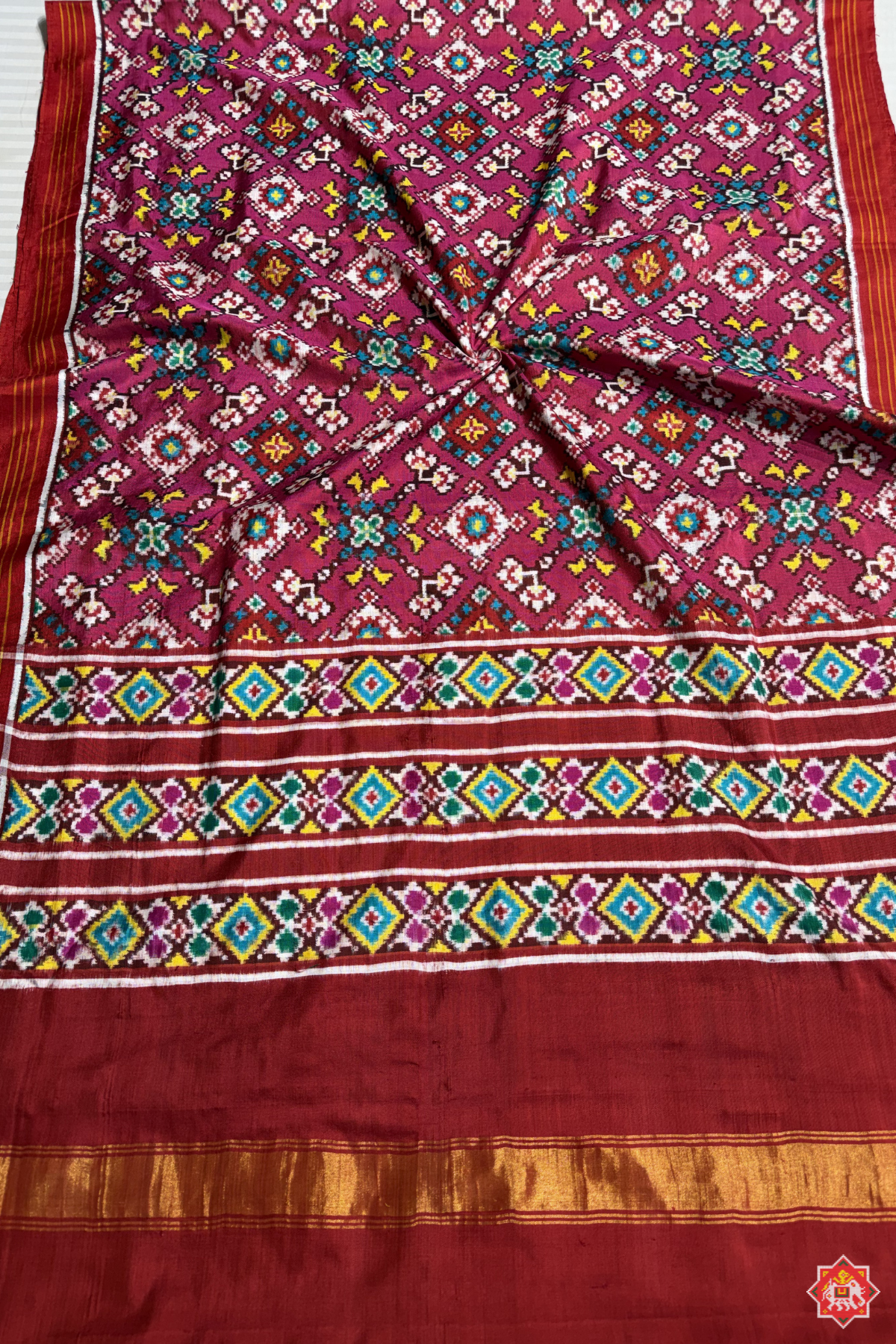 Traditional navratna design with minakari work pure double ikat patola dupatta