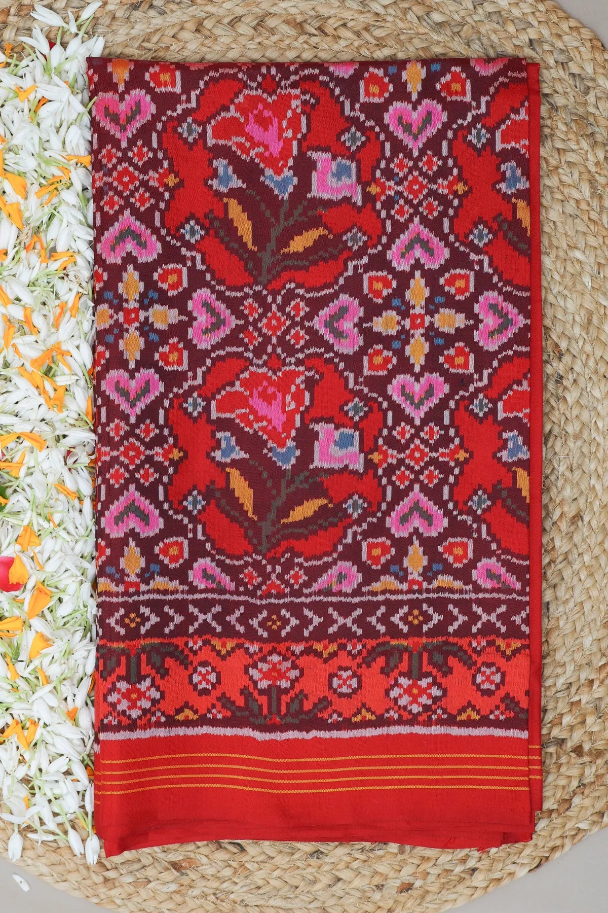 Masterpiece chabdi rose designer with pallu border unique design semi double ikat patola saree