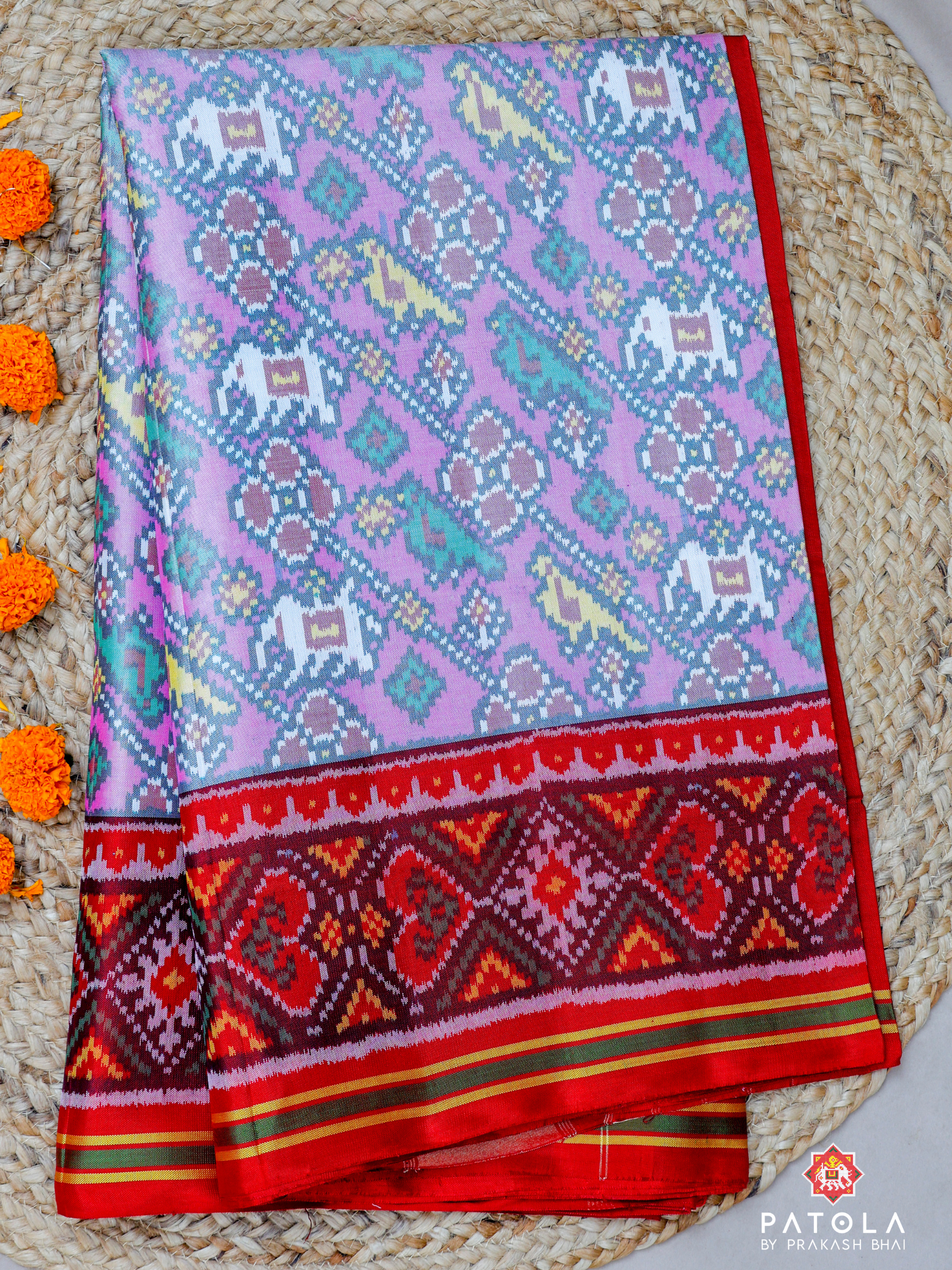 Hathi Popat With Selaari Border Semi Double Ikat Patola Saree