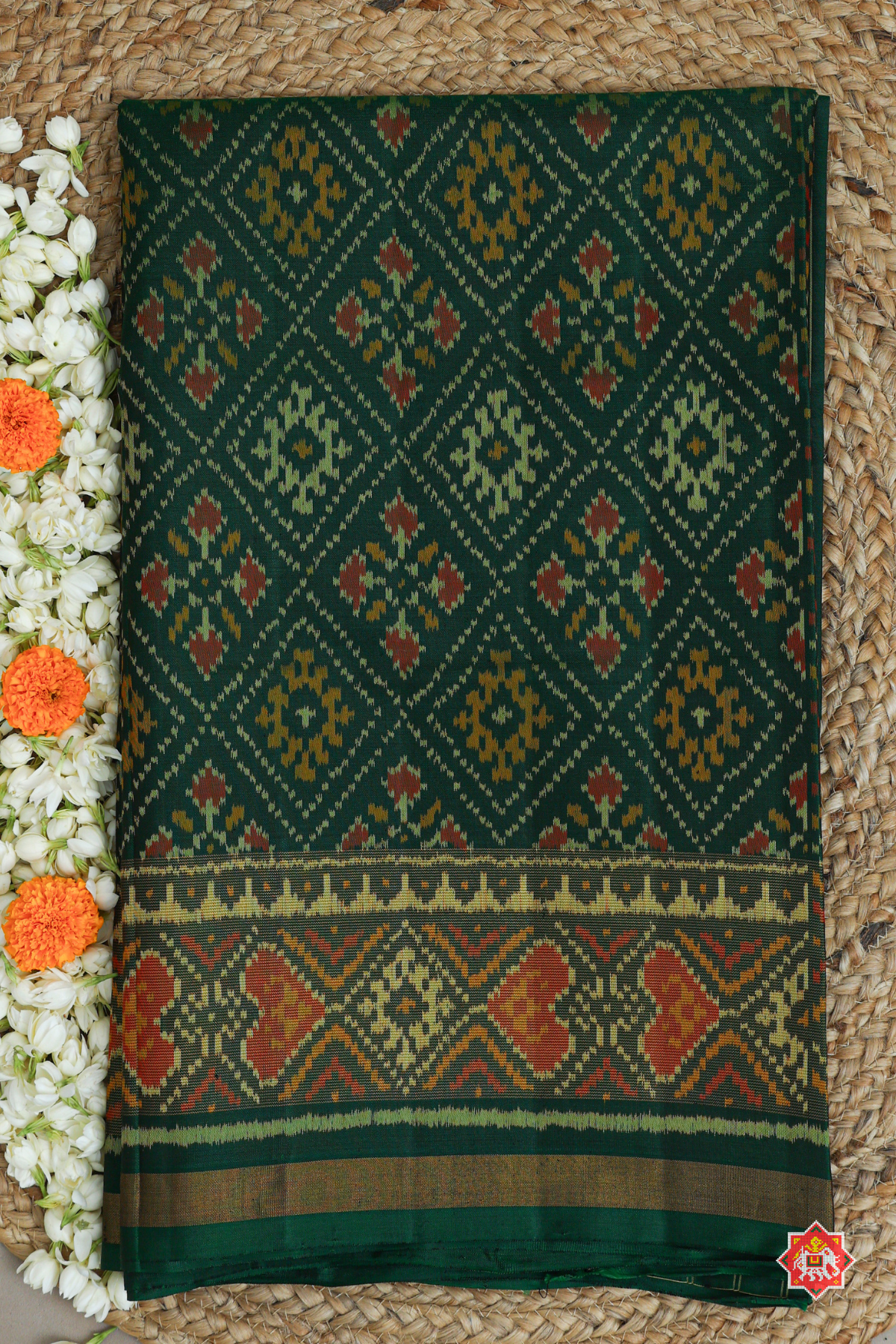 Chandabhat design minakari work with tissue border single ikat patola saree