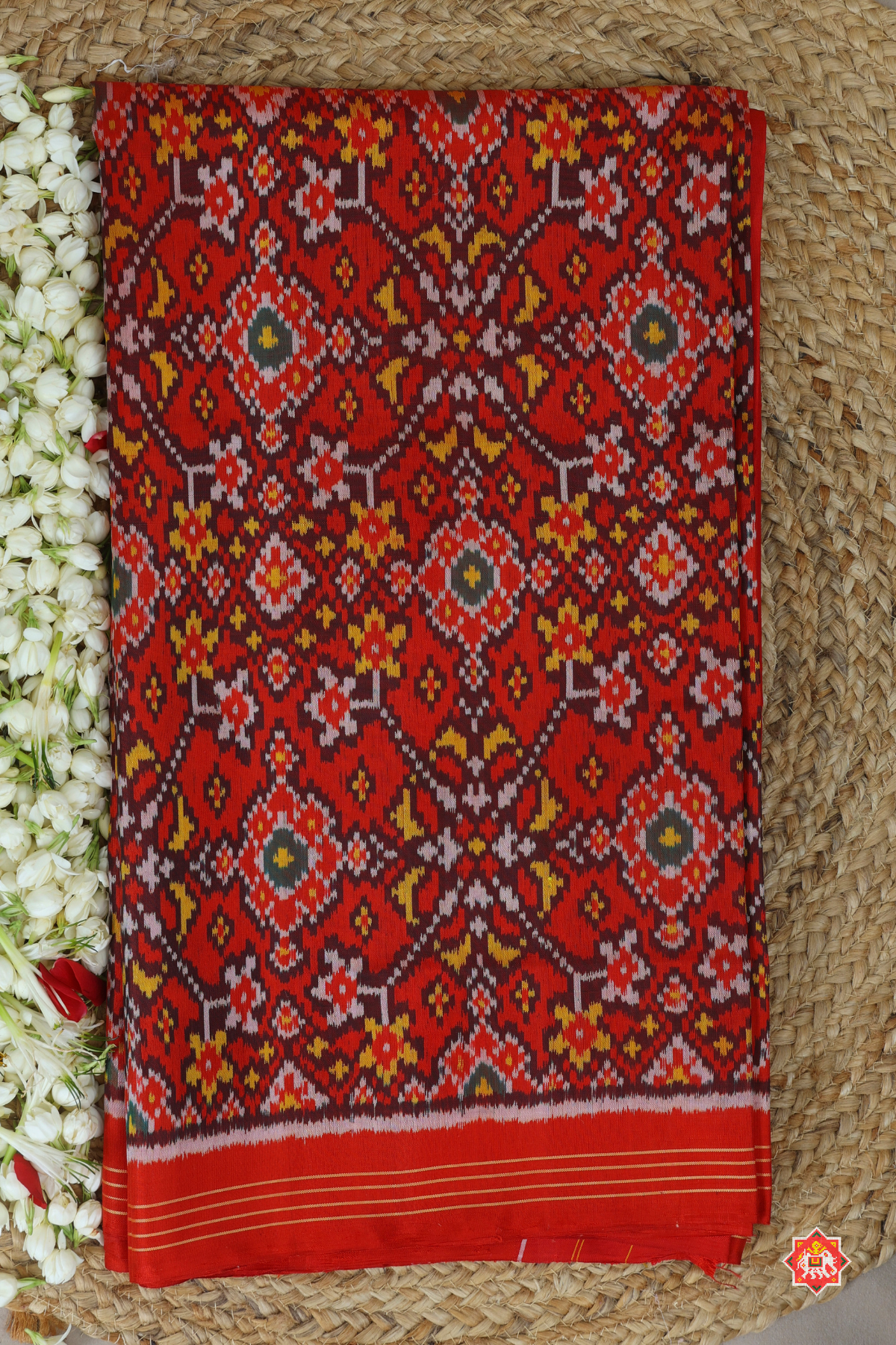 Navaratna design minakari work without tissue small border single ikat patola saree