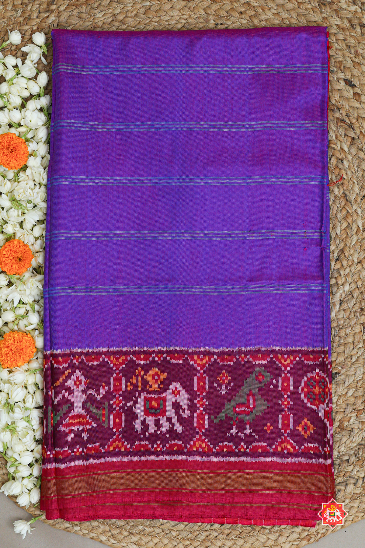Masterpiece plain purple with patola tissue lines design with blouse patola design Semi double ikat patola saree