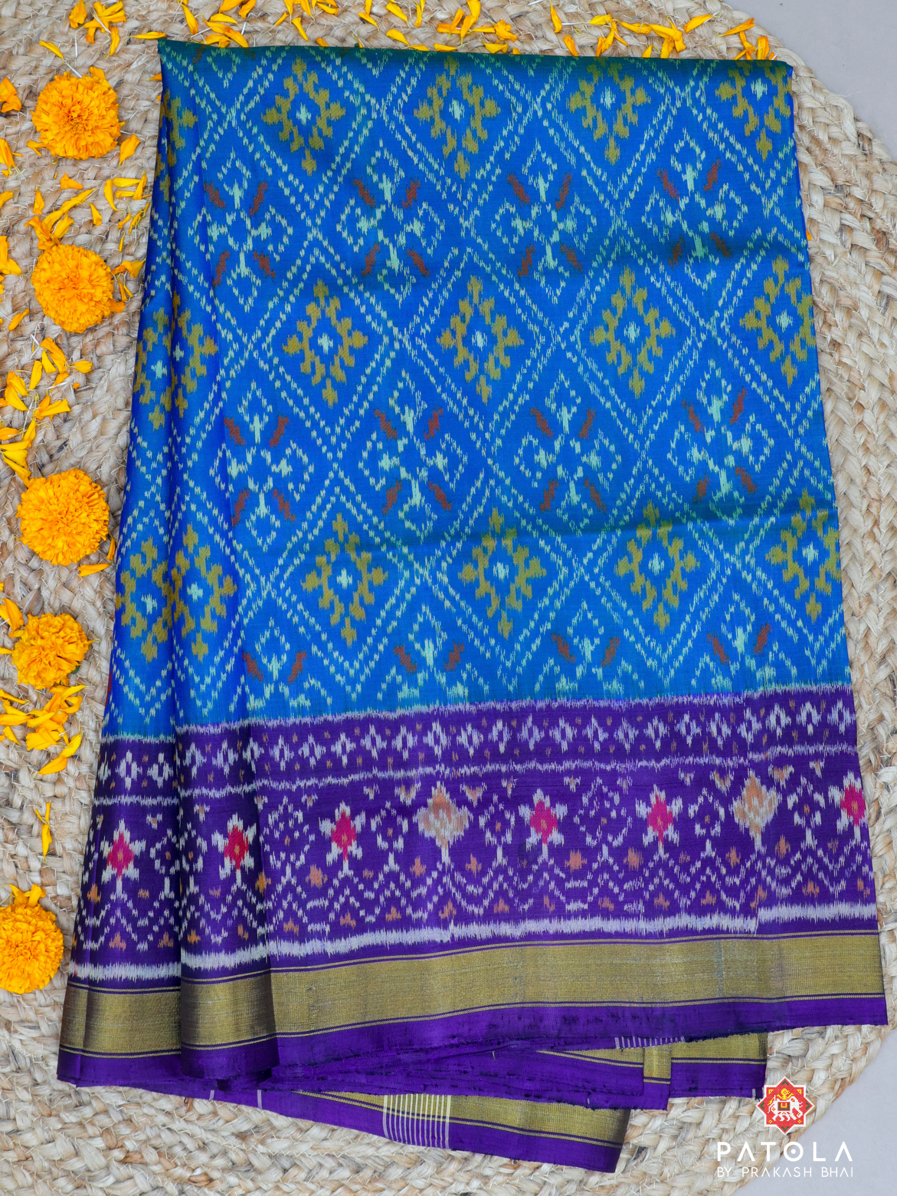 Blue With Purple Chanda Bhat Design Single Ikat Patola Saree