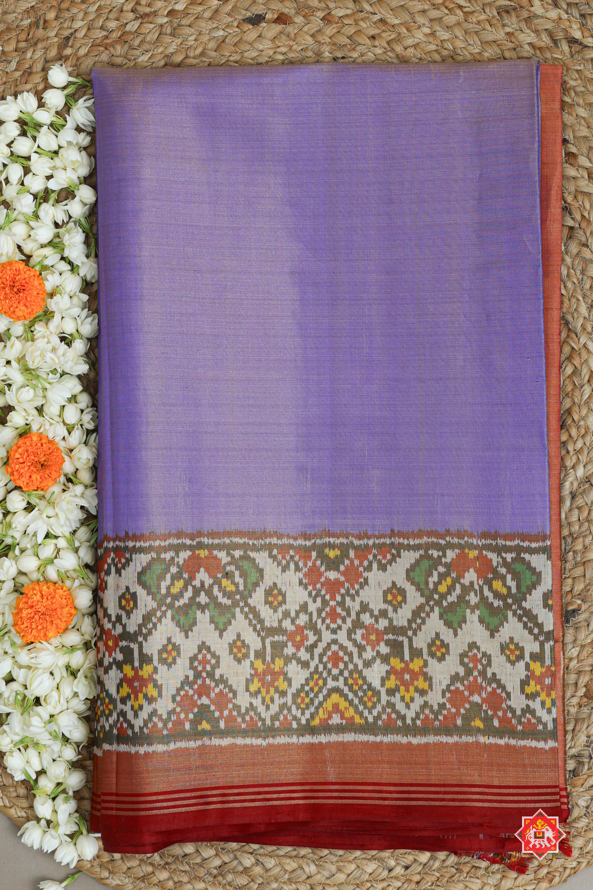 Plain purple & blouse patola design with navratna border tissue patola saree