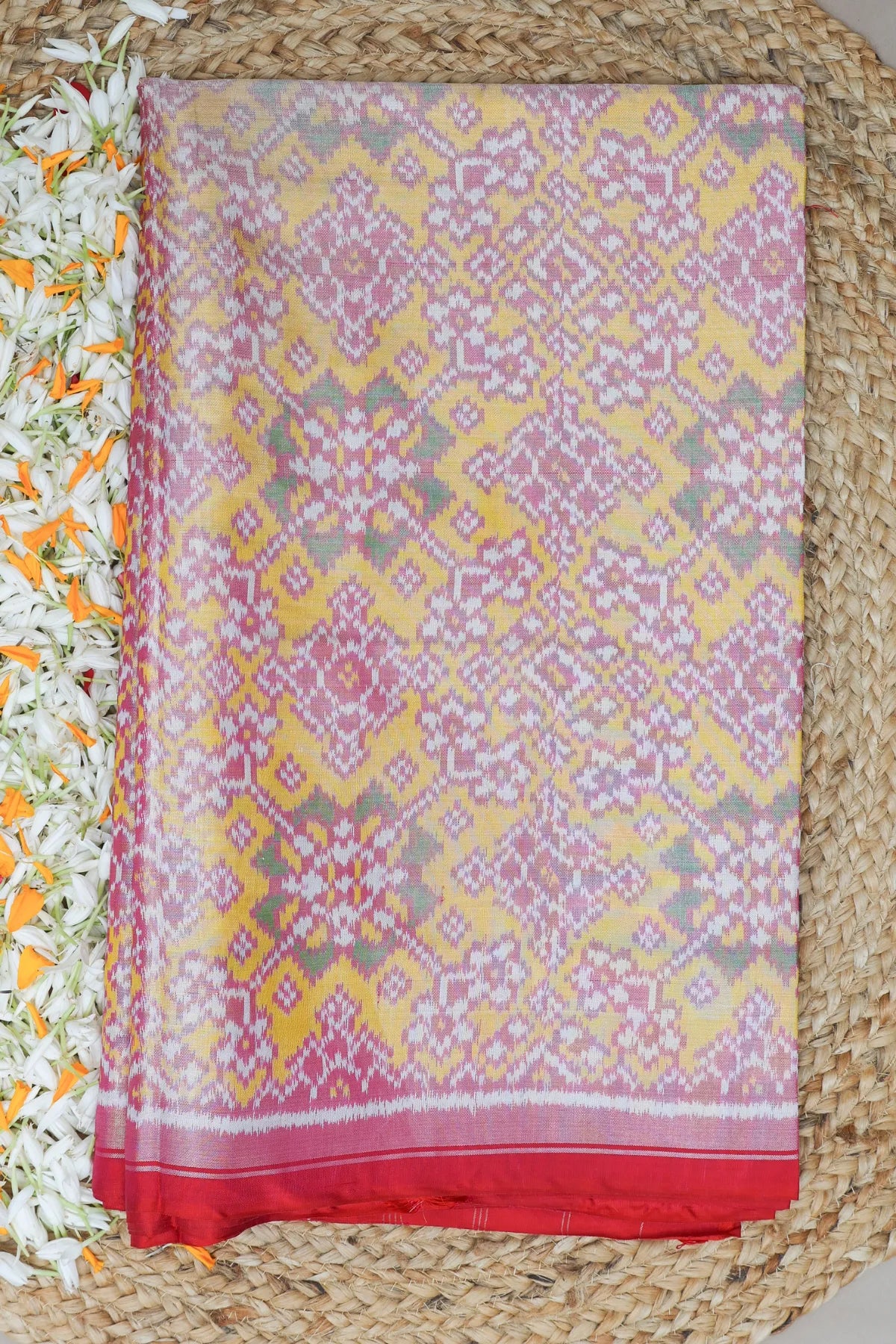 Navratna design with minakari work  tissue patola saree