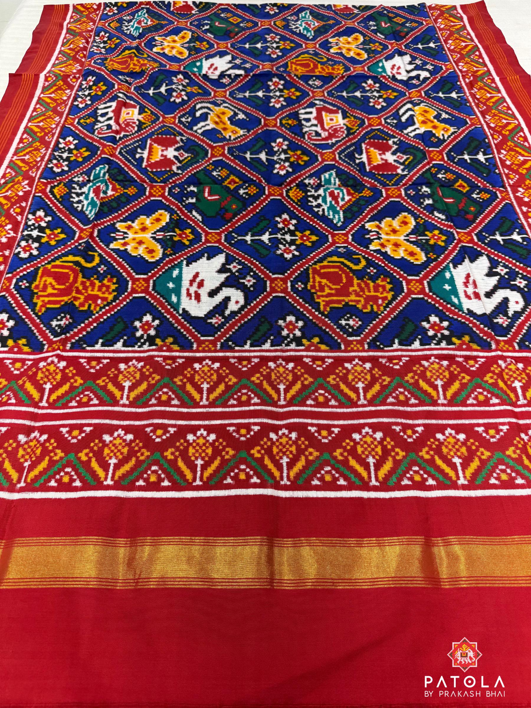 Royal Blue Narikunj Adtala Design Pure Double Ikat Patola Dupatta