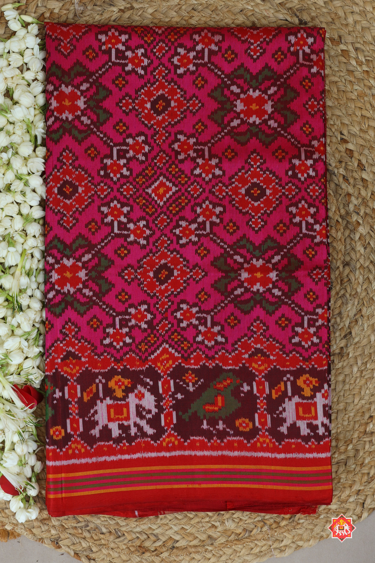 Navratna design with minakari work & border motif design semi double ikat patola saree