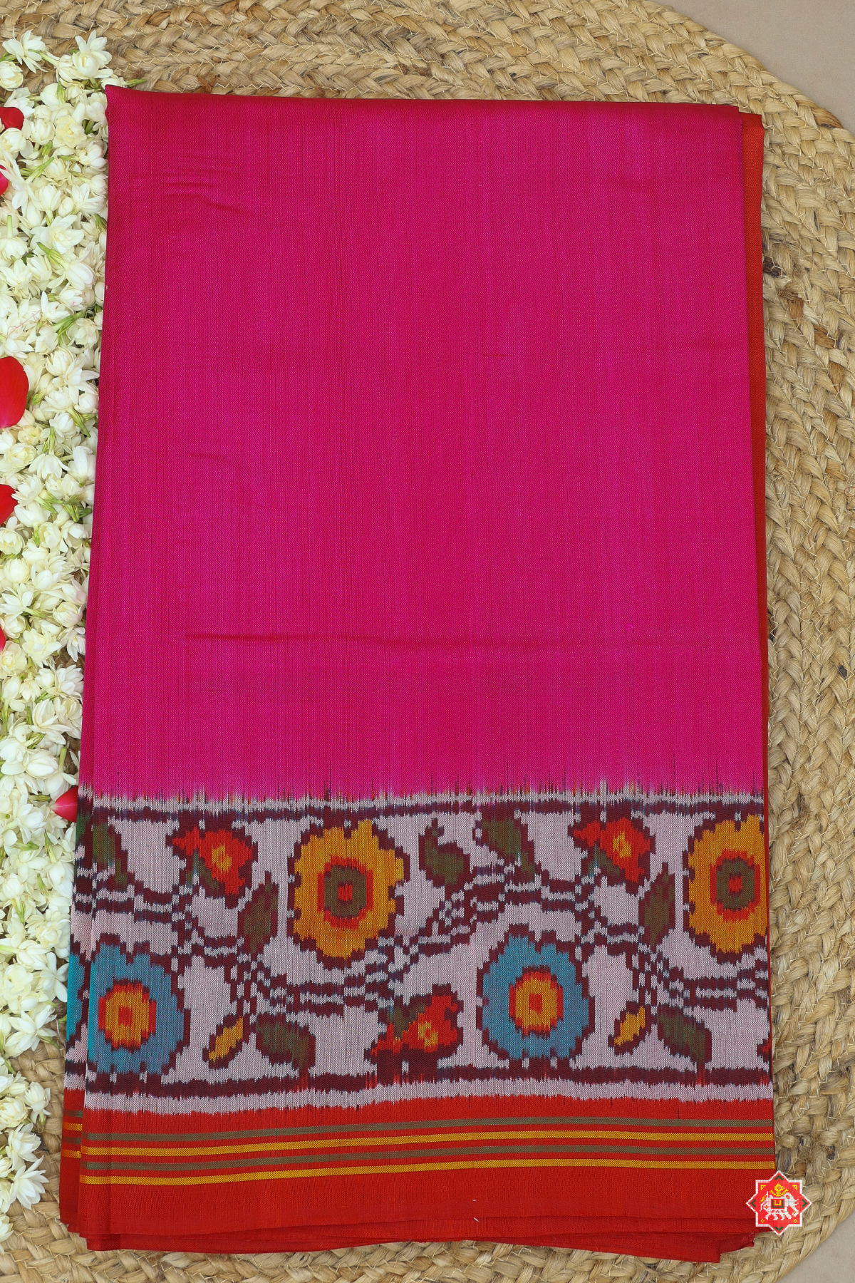 Plain patola with flower border & blouse patola design semi double ikat patola saree