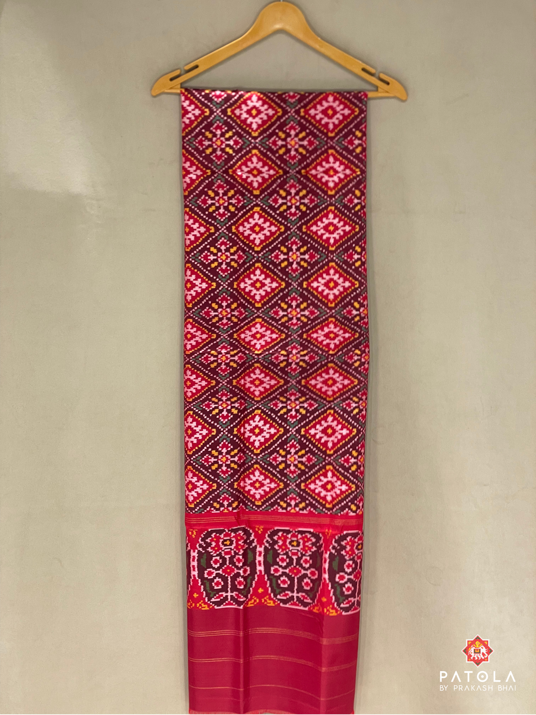 Red Chanda Bhat Designer Semi Double Ikat Dupatta