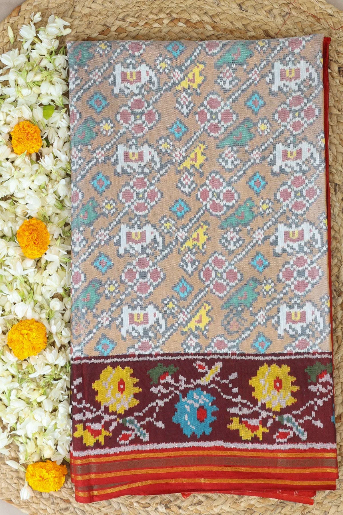 Crosse lehriya design with pallu flower border design semi double ikat patola saree