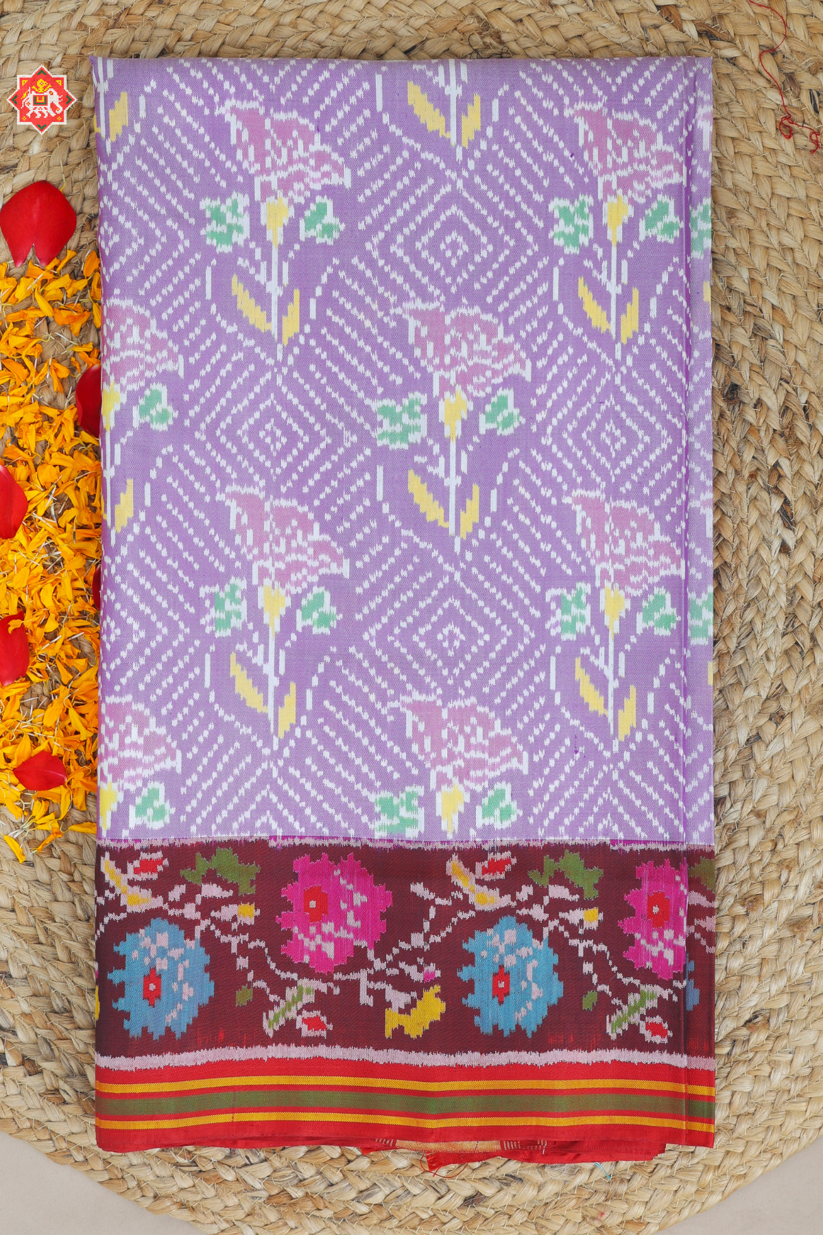 Masterpiece rose designer with contras flowers design with pallu border Semi double ikat patola saree