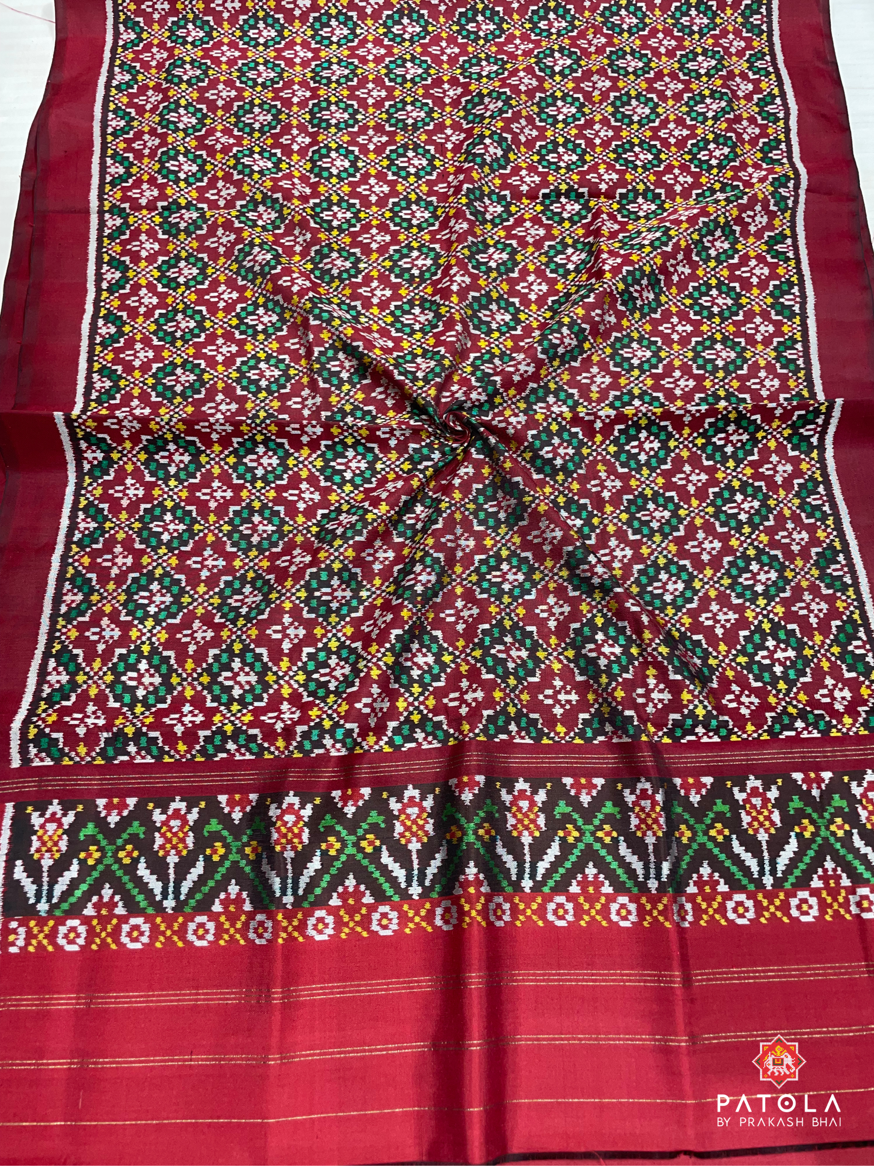 Traditional Button Phool Designer Semi Double Ikat Patola Dupatta