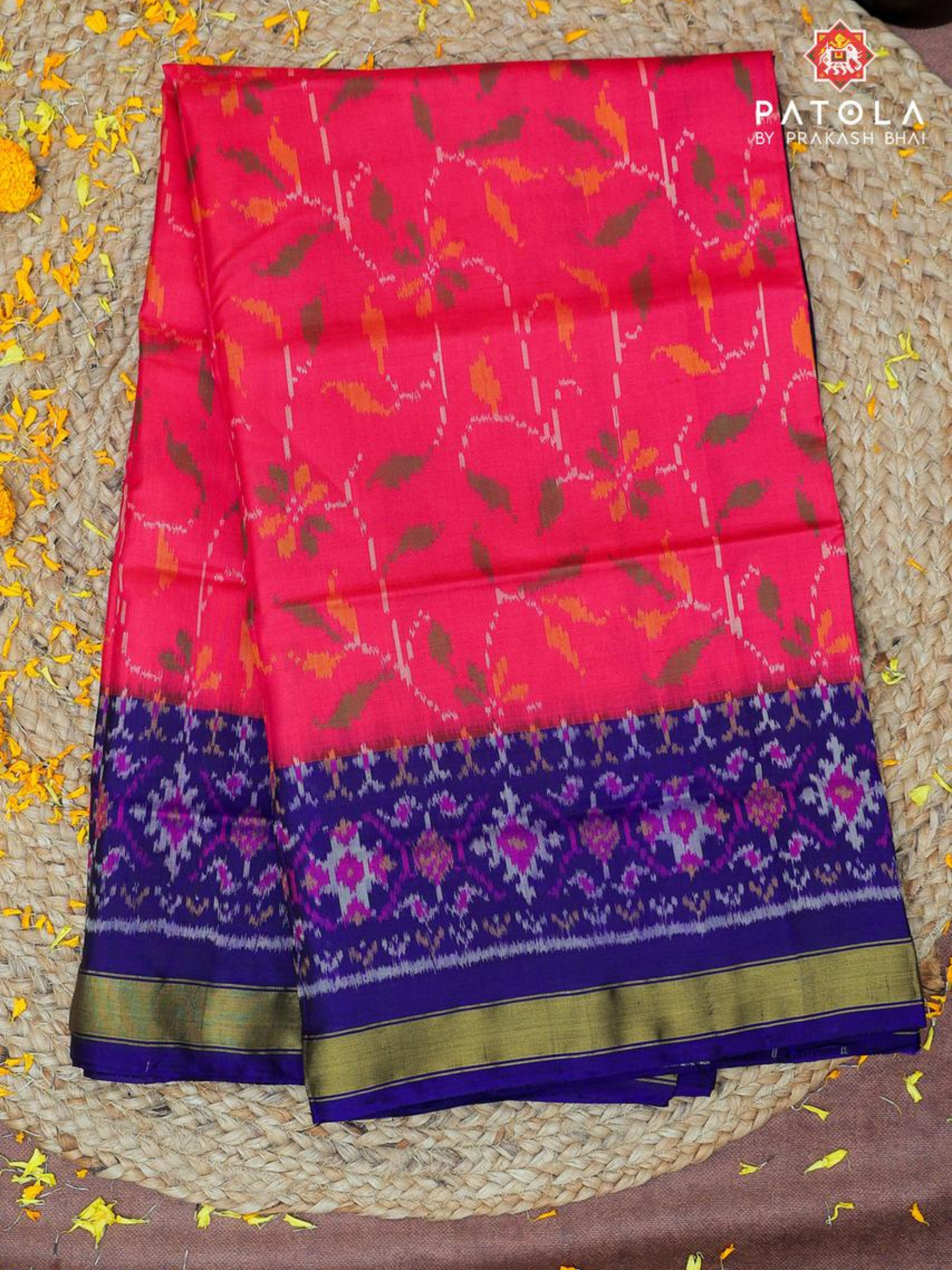 Pink Fancy Flowers Vel Designer Single Ikat Patola Saree