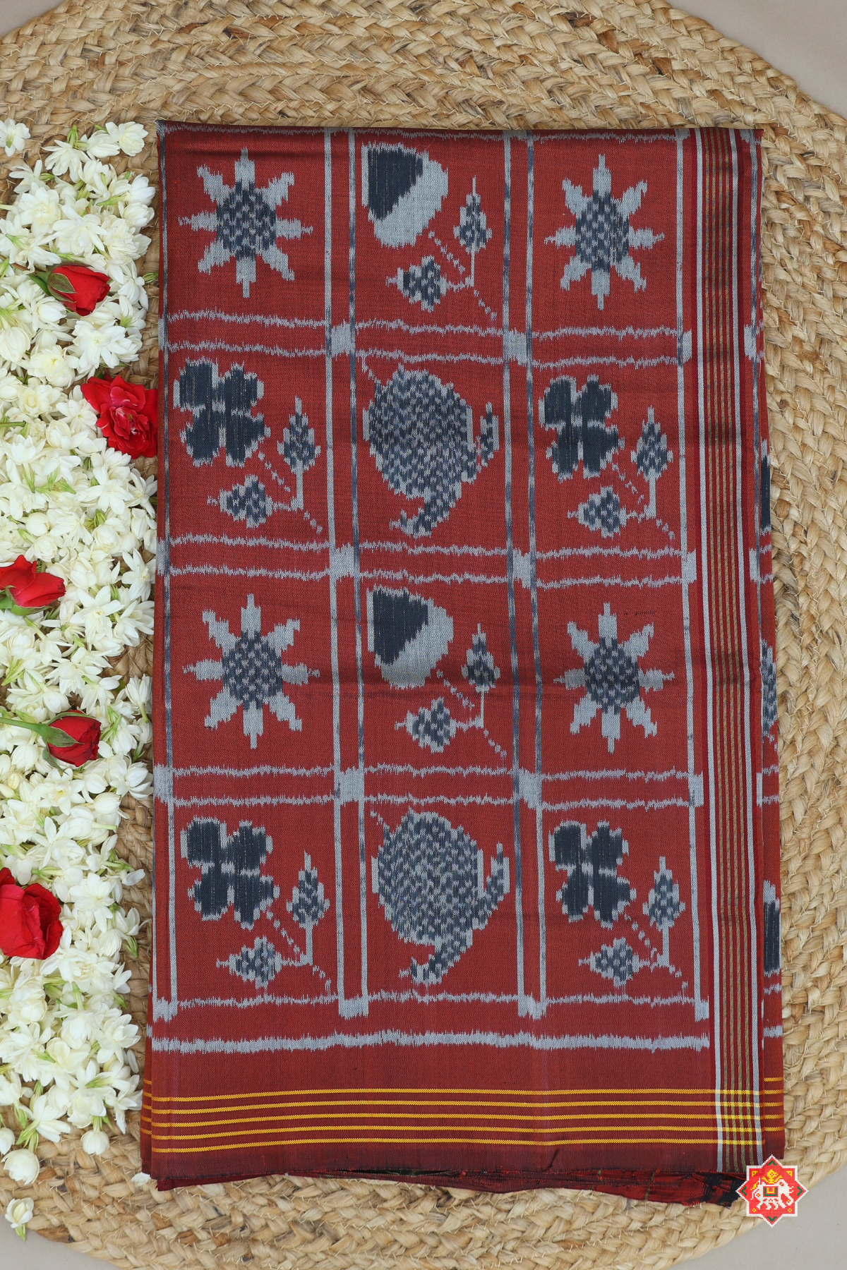 Fancy design with lines border ( office wear) semi double ikat patola saree