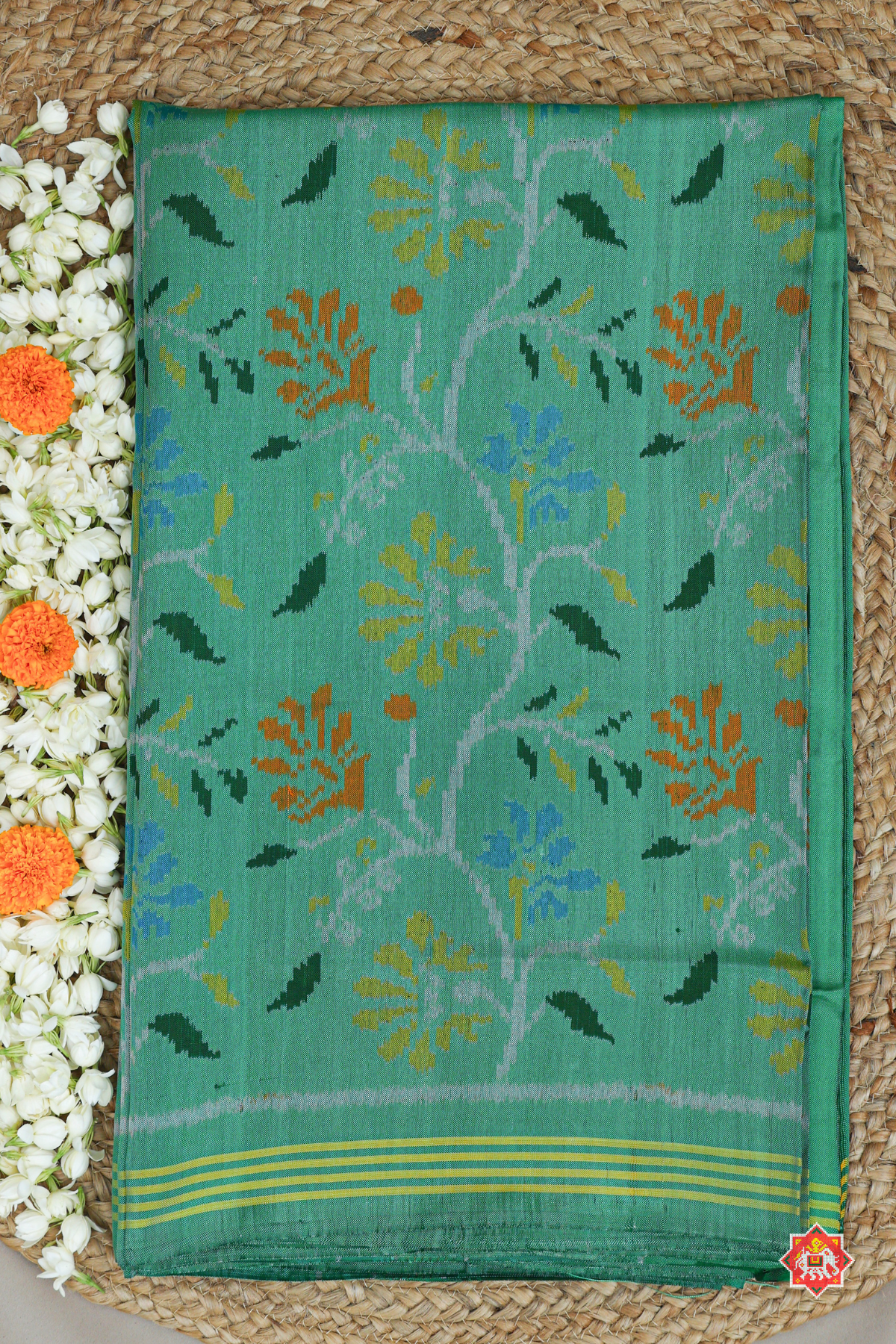 Vell design with small border & traditional pallu semi double ikat patola saree (summer special)