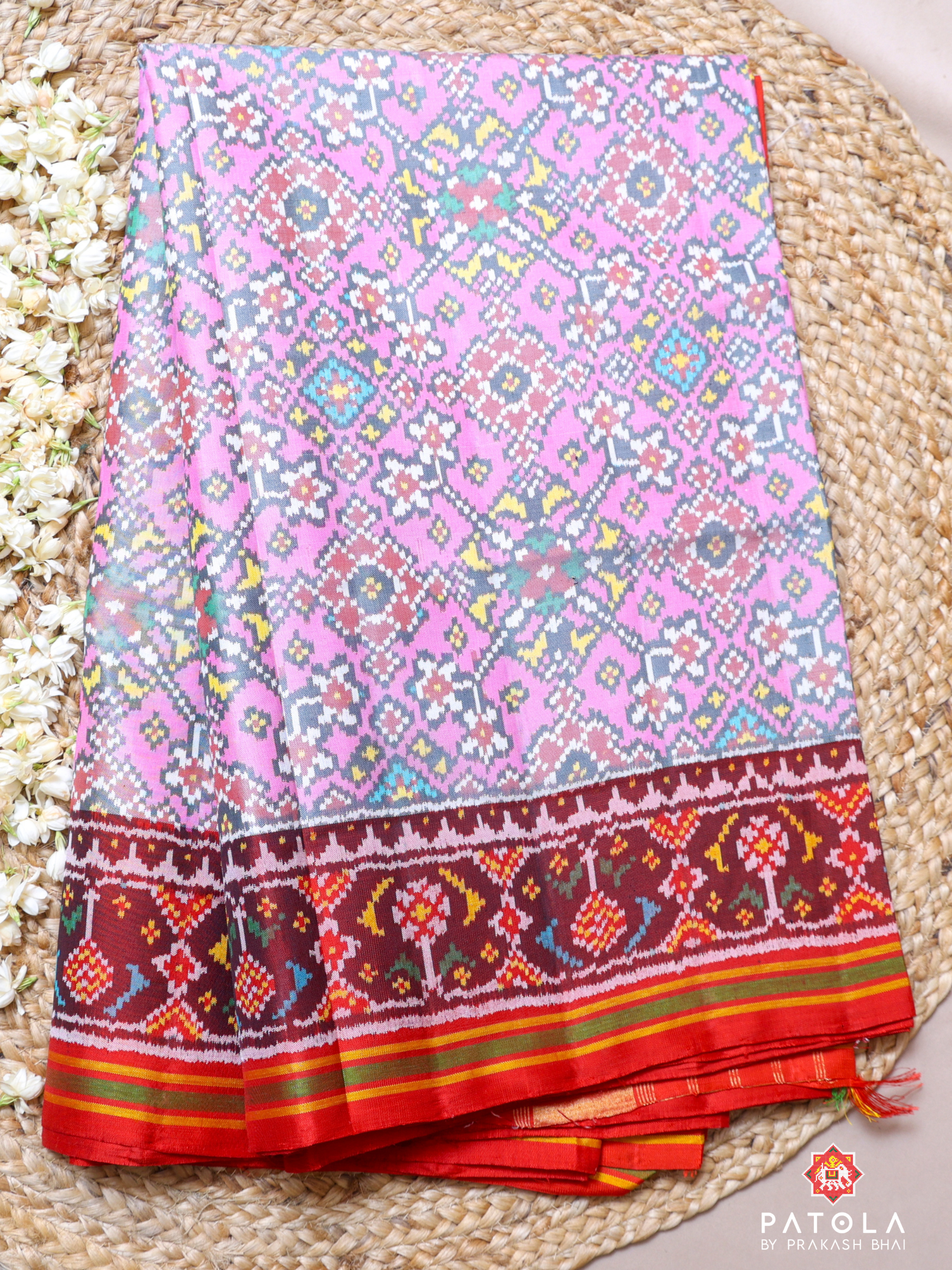 Pastel Pink Navratna Designer Semi Double Ikat Patola Saree