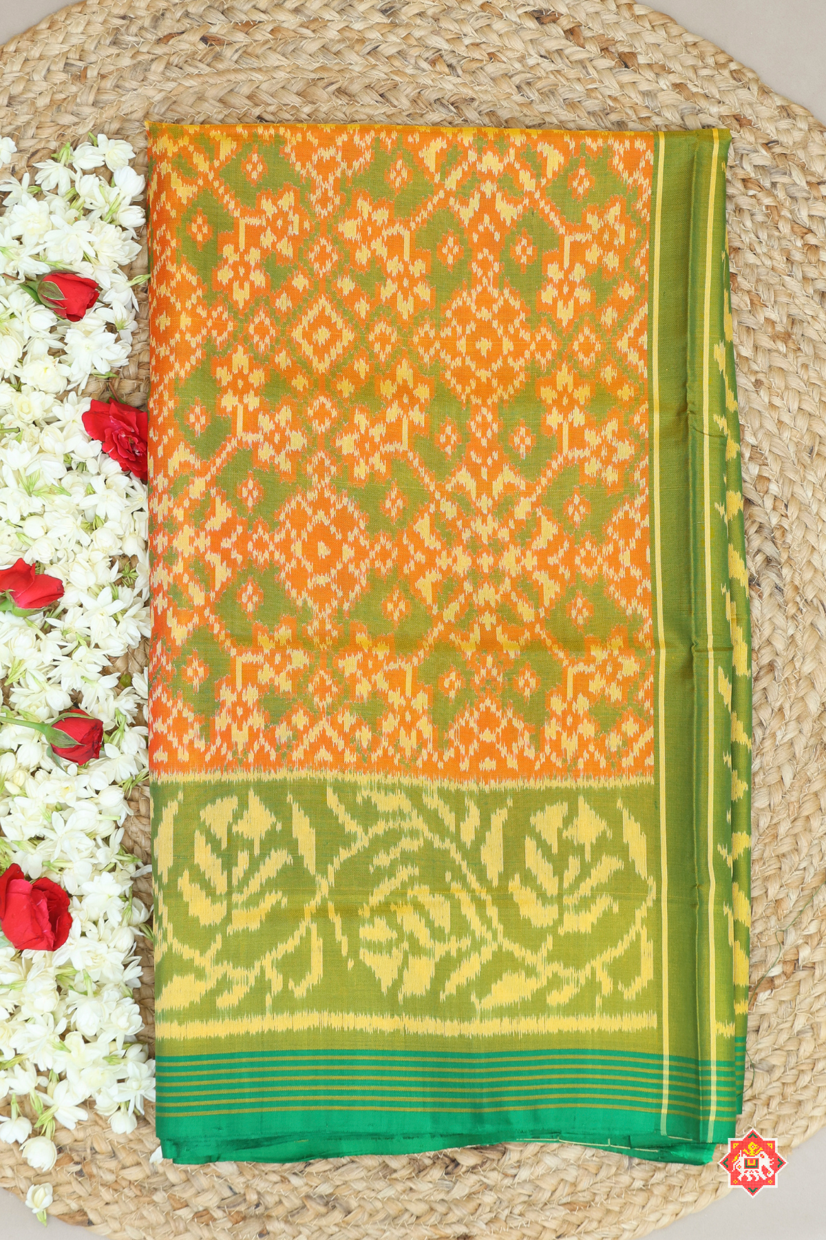 Navaratna design minakari work & fancy designer border single ikat patola saree