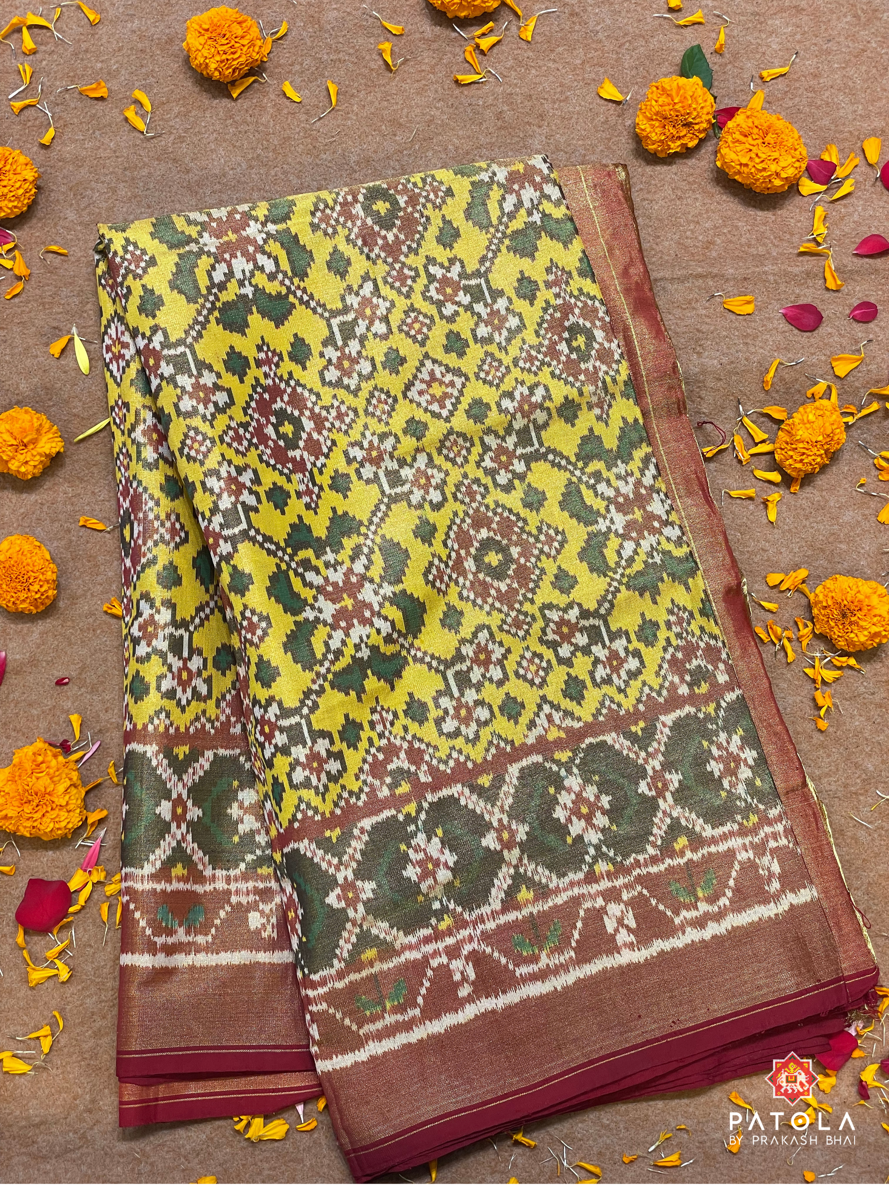 Traditional Navratna Design With Small Border Tissue Patola Saree