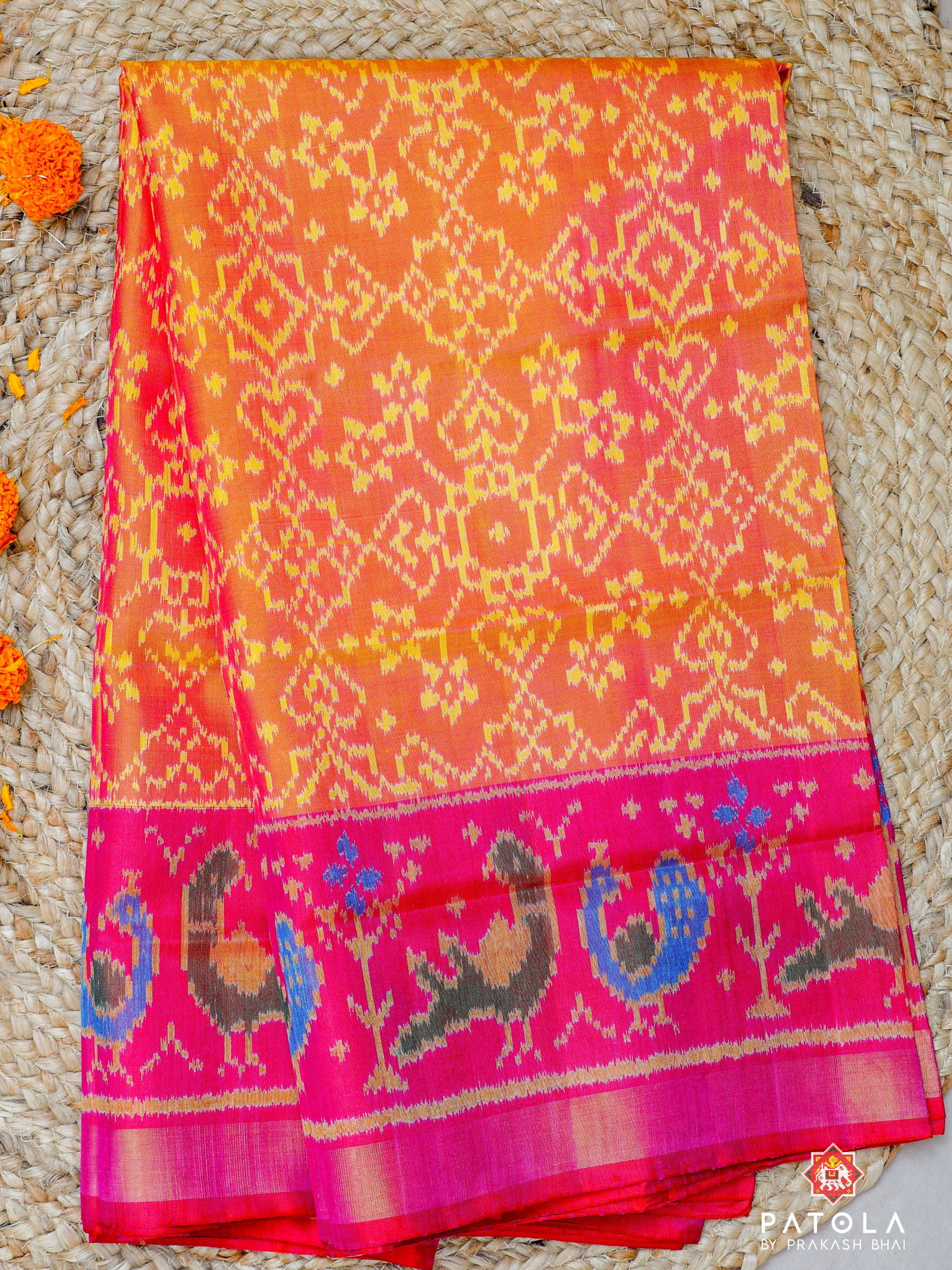Orange Navratna Panchanda Mix Design Single Ikat Patola Saree